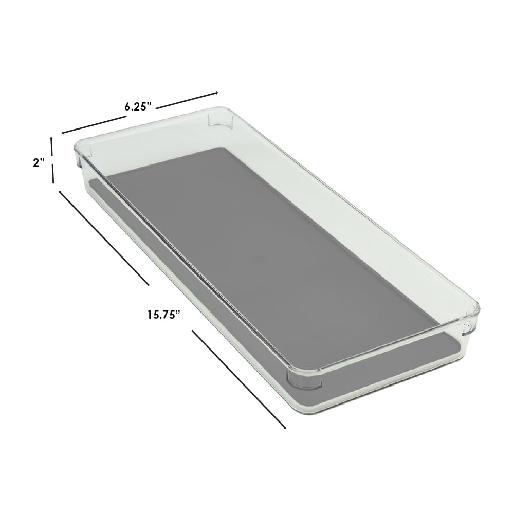Clear Plastic Drawer Organizer with Non-Slip Rubber Base - Soft-Grip Lining & Rubber Feet for Secure Storage - Ideal for Kitchen Utensils, Office Supplies & Bathroom Organization