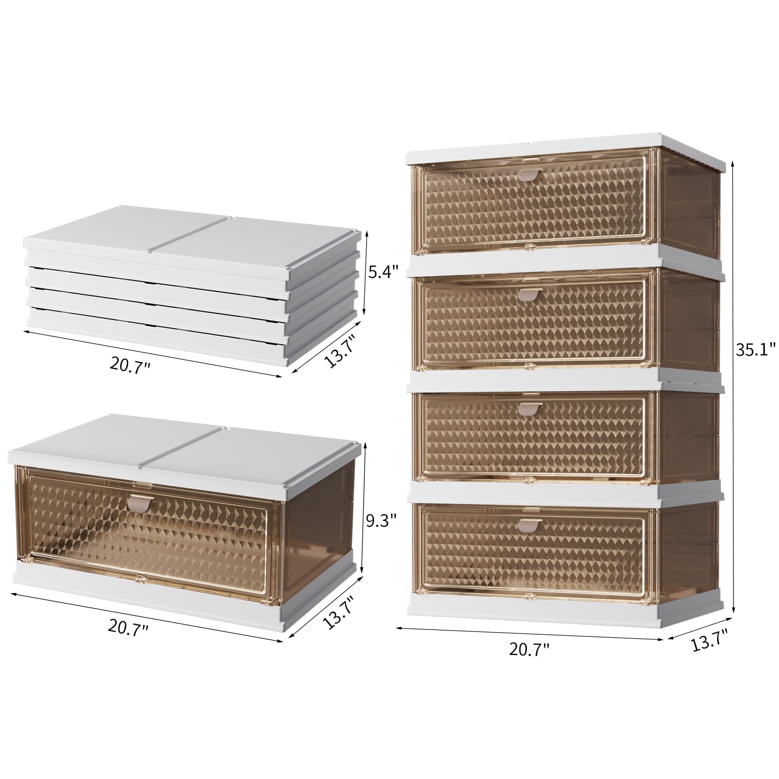 HAIXIN 8.4 Gallon Stackable Storage Bins 3-Pack with 4-Tier Integrated Drawer Organizer - Perfect for Closet, Pantry & Garage Organization
