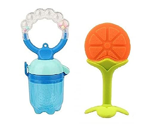BPA-Free Fruit Shaped Silicone Baby Teether & Nibbler Pacifier Set for 6-12 Month Olds - Soft Chew Toy for Soothing Sore Gums (2-Pack) - Perfect for On-the-Go Parenting, Daycare, and Travel
