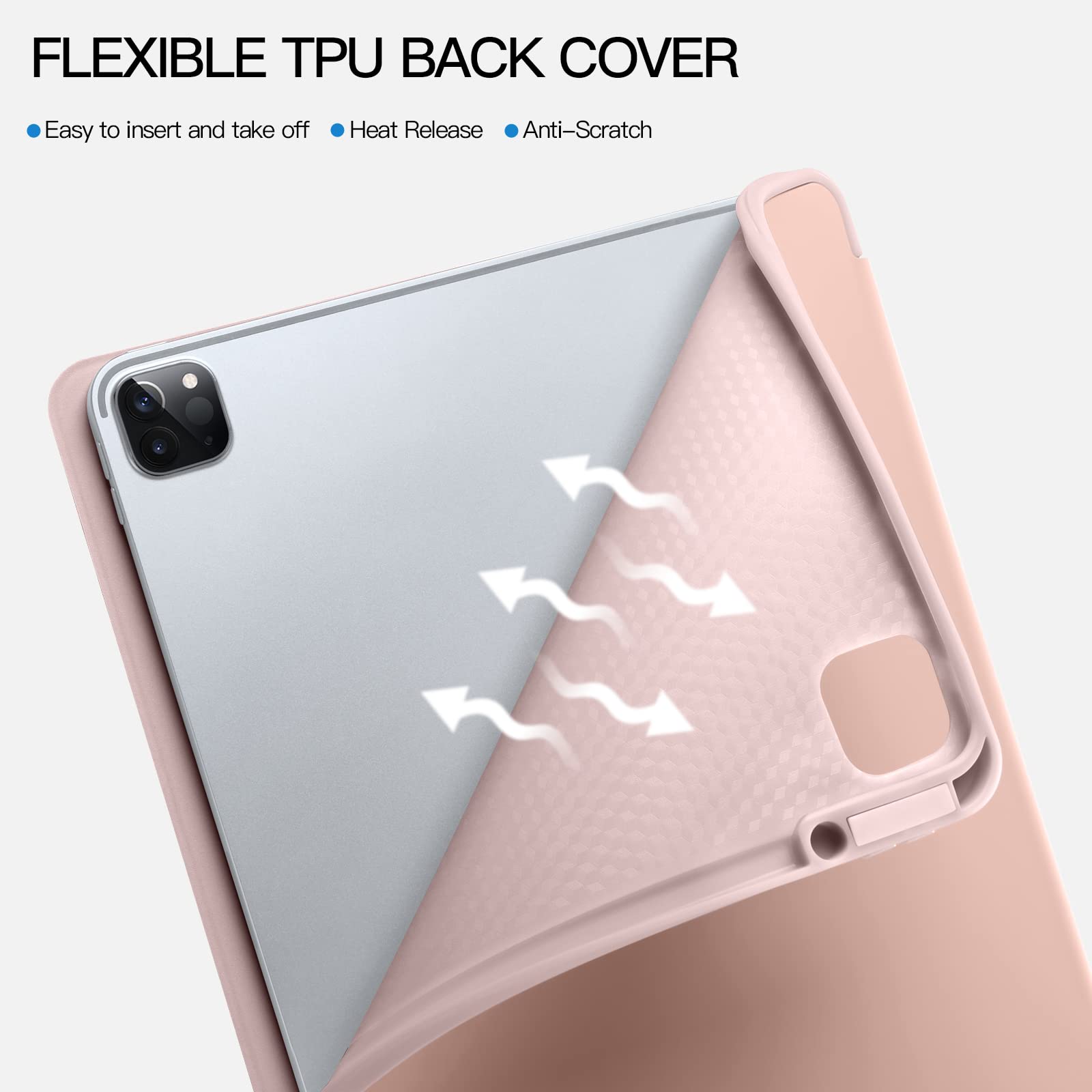Premium iPad Pro 12.9 Case 6th/5th/4th/3rd Gen (2022/2021/2020/2018) - Shockproof Trifold Stand Cover with Pencil Holder & Auto Wake/Sleep | Soft TPU Back Protection | Perfect for Work, School & Travel - Pink