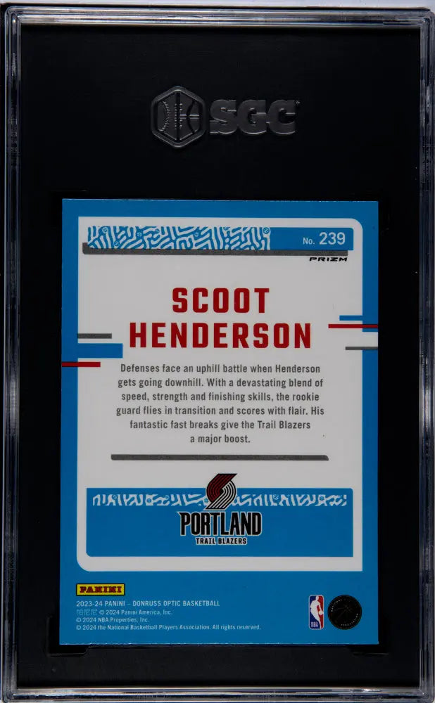 2023 Donruss Optic Scoot Henderson Rookie Card - Holo Prizm Parallel - SGC 10 Gem Mint - Perfect for NBA Collectors & Sports Memorabilia Enthusiasts