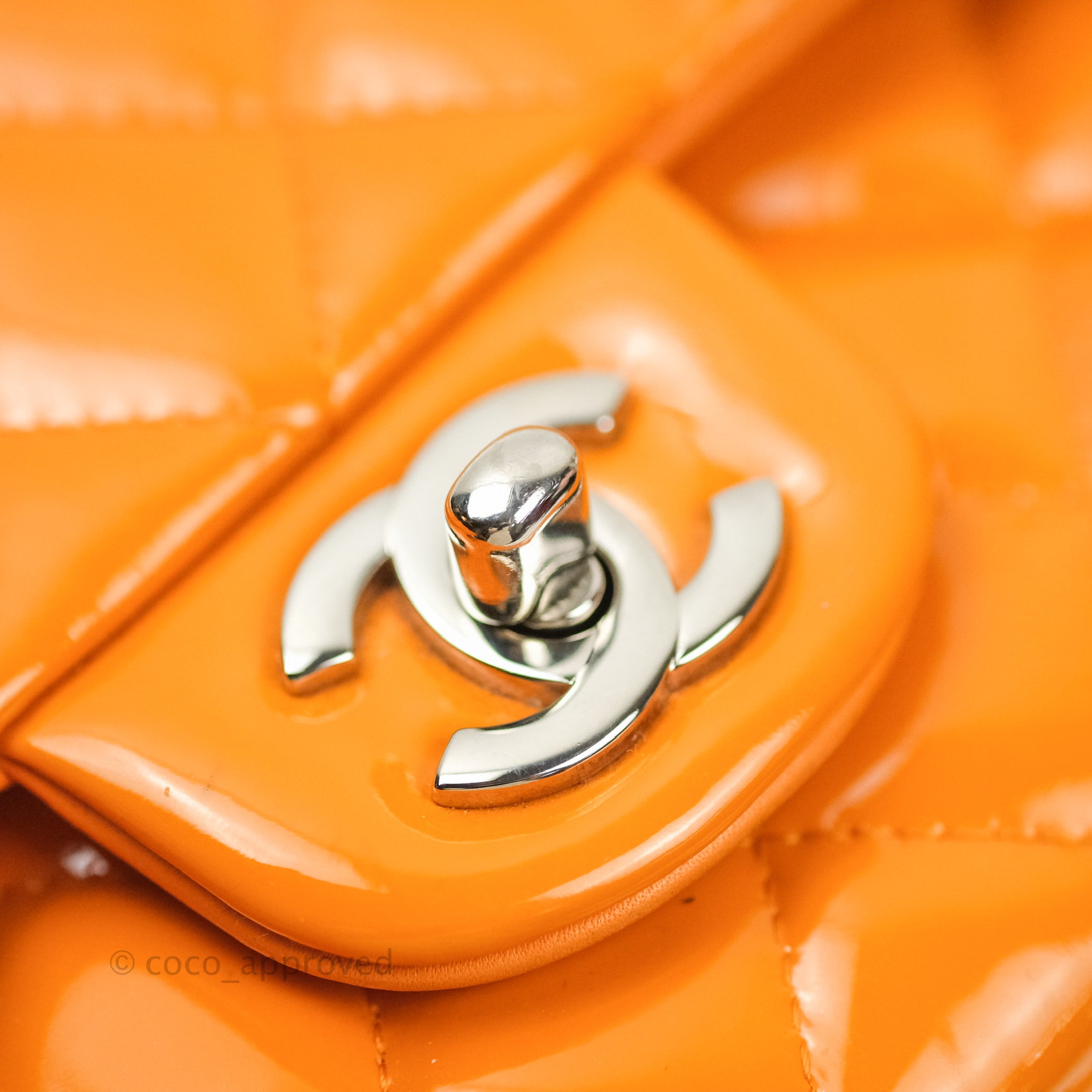 Chanel Classic M/L Medium Double Flap Bag in Orange Patent Leather with Silver Hardware - Perfect for Evening Events & Luxury Fashion Accessories