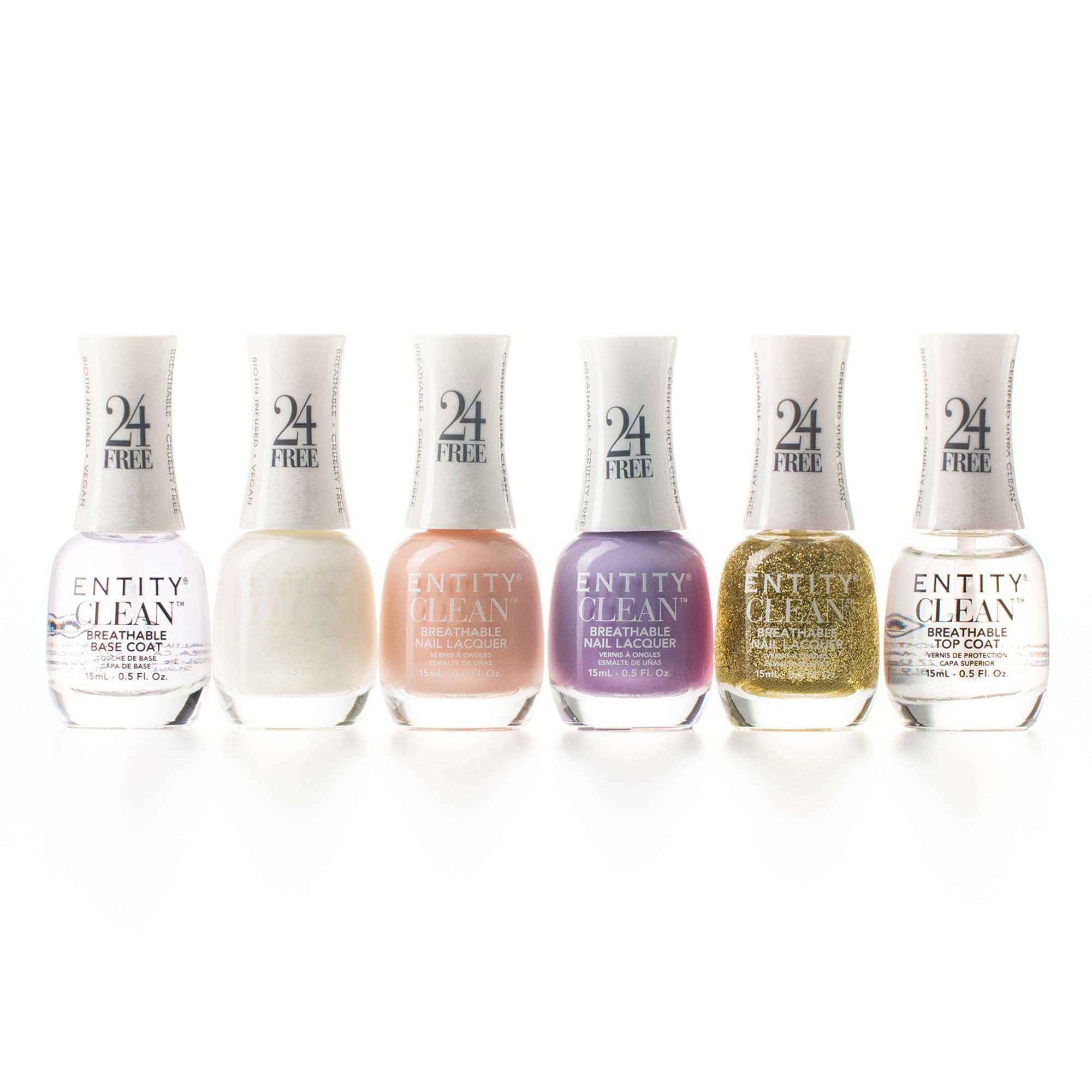 Entity Clean Nail Lacquer Set - 6 Piece Nail Polish Combo with Base & Top Coat | Vegan, Cruelty-Free & Halal Certified | Gift Ready Nail Polish Kit for Manicures & Pedicures | Perfect for Salons, Home Use & Gifting