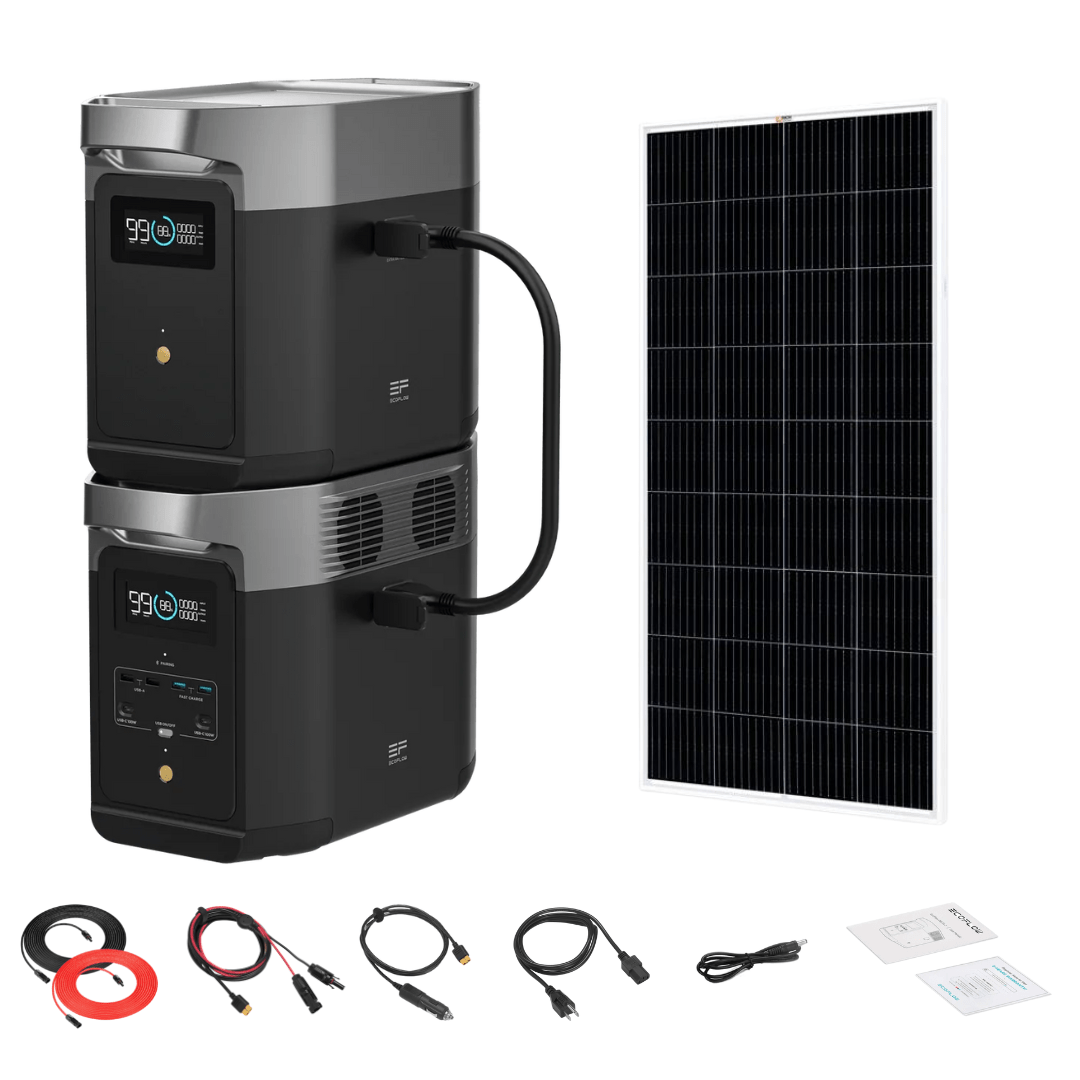 EcoFlow DELTA 2 Portable Power Station with Extra Battery - 2048Wh Capacity, 1800W Output, Solar Generator Kit with 200W Monocrystalline Solar Panels - Perfect for Home Backup, Camping & Outdoor Adventures