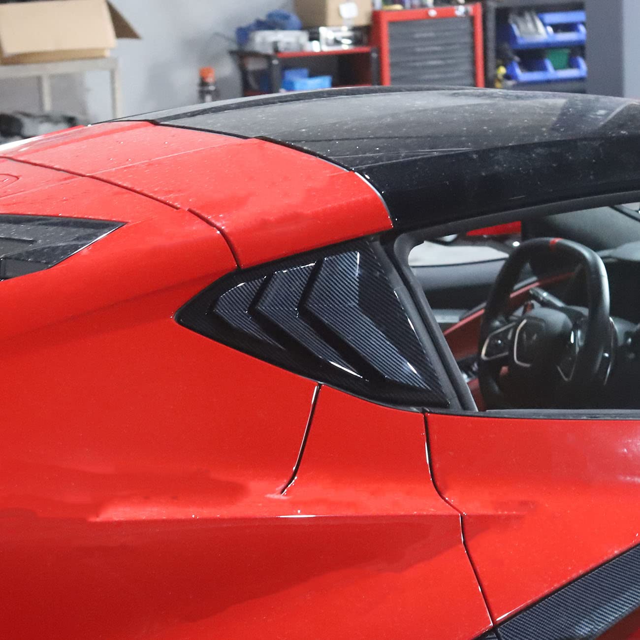 Carbon Fiber Side Window Louvers & Air Vent Shades for 2020-2022 Chevrolet Corvette C8 Coupe - Lightweight & Durable Exterior Trim - Enhances Style & Sun Protection for Sports Car Enthusiasts