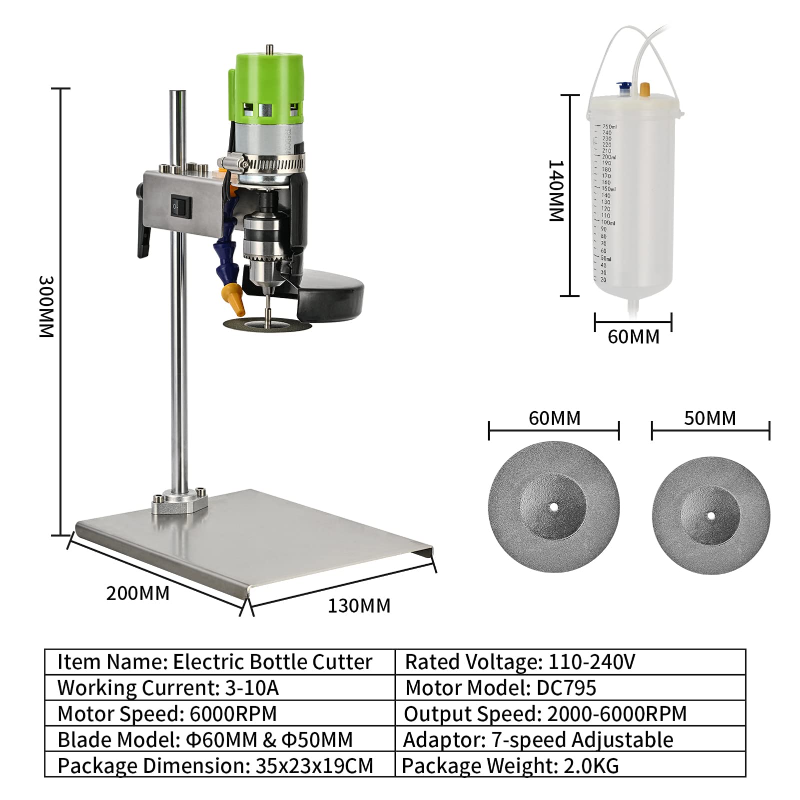 Electric Glass Bottle Cutter 150W 6000RPM - DIY Bottle Cutting Machine with 8 Emery Abrasive Blades for Round/Square/Irregular Glass or Ceramic Bottles - Perfect for Crafting, Home Decor, Wine Bottle Recycling & DIY Projects