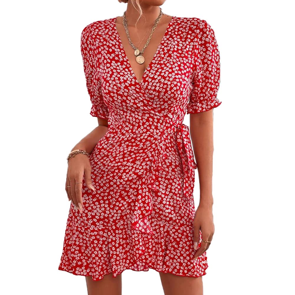 Floral Summer Dress for Women - Stylish V-Neck Floral Print Dress, Fashionable & Comfortable Casual Wear | Perfect for Beach Vacations, Date Nights & Summer Outings