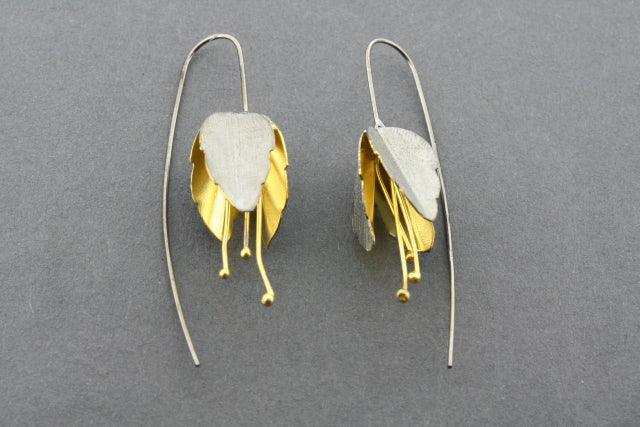 Oxidized & Gold Plated Sterling Silver Flower Earrings for Women - Elegant Boho Jewelry for Parties, Weddings & Everyday Wear