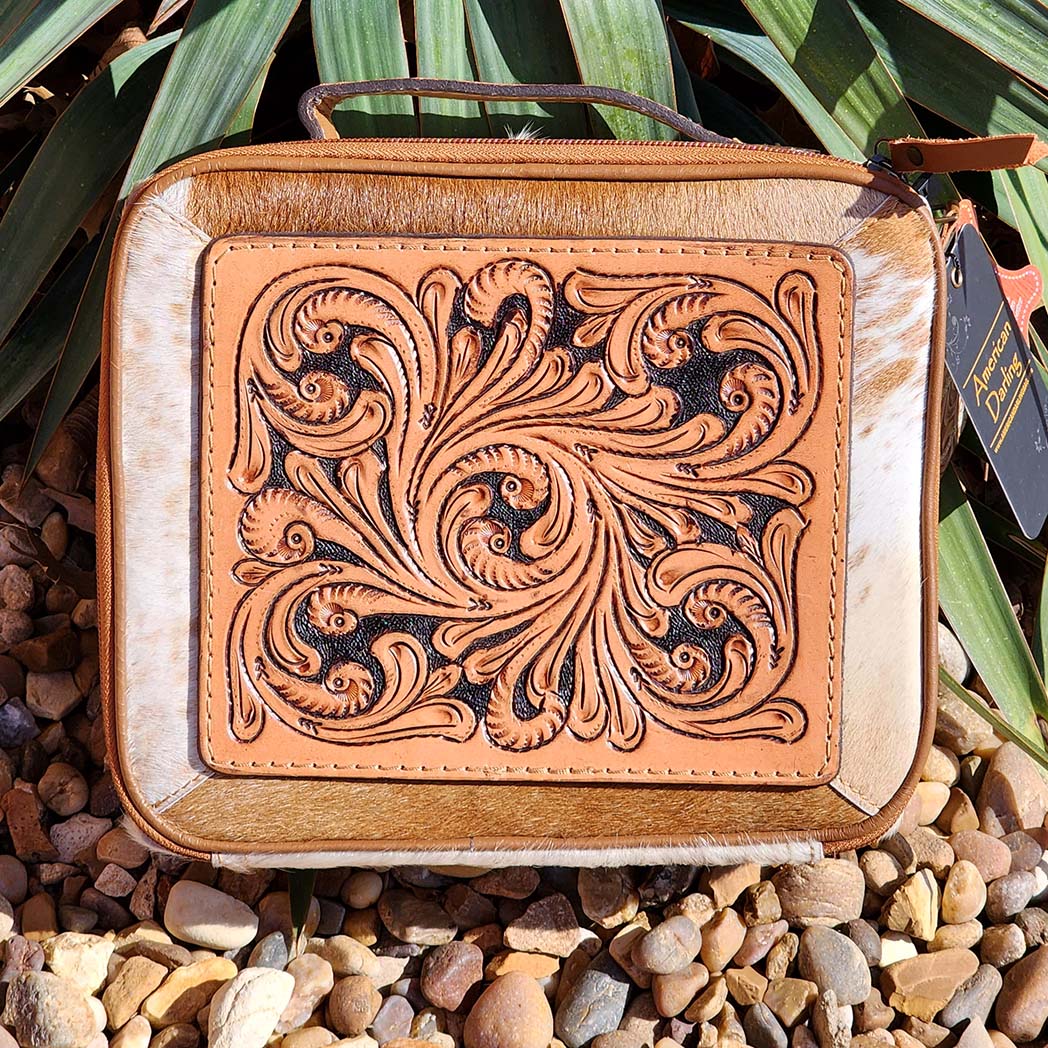 American Darling Genuine Leather Jewelry Box - Handcrafted Tooled Hide Organizer for Necklaces, Rings & Earrings - Perfect for Travel, Gifts & Home Decor