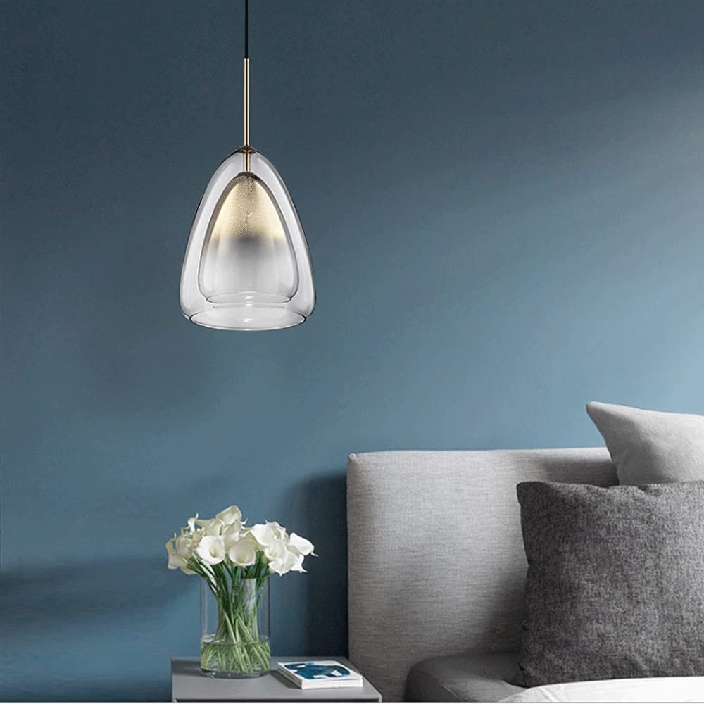 Modern Glass Pendant Light - Minimalist Double Layer Ceiling Lamp with Gradient Gold Finish for Living Room, Dining Room, Office | Stylish Home & Workspace Lighting Decor