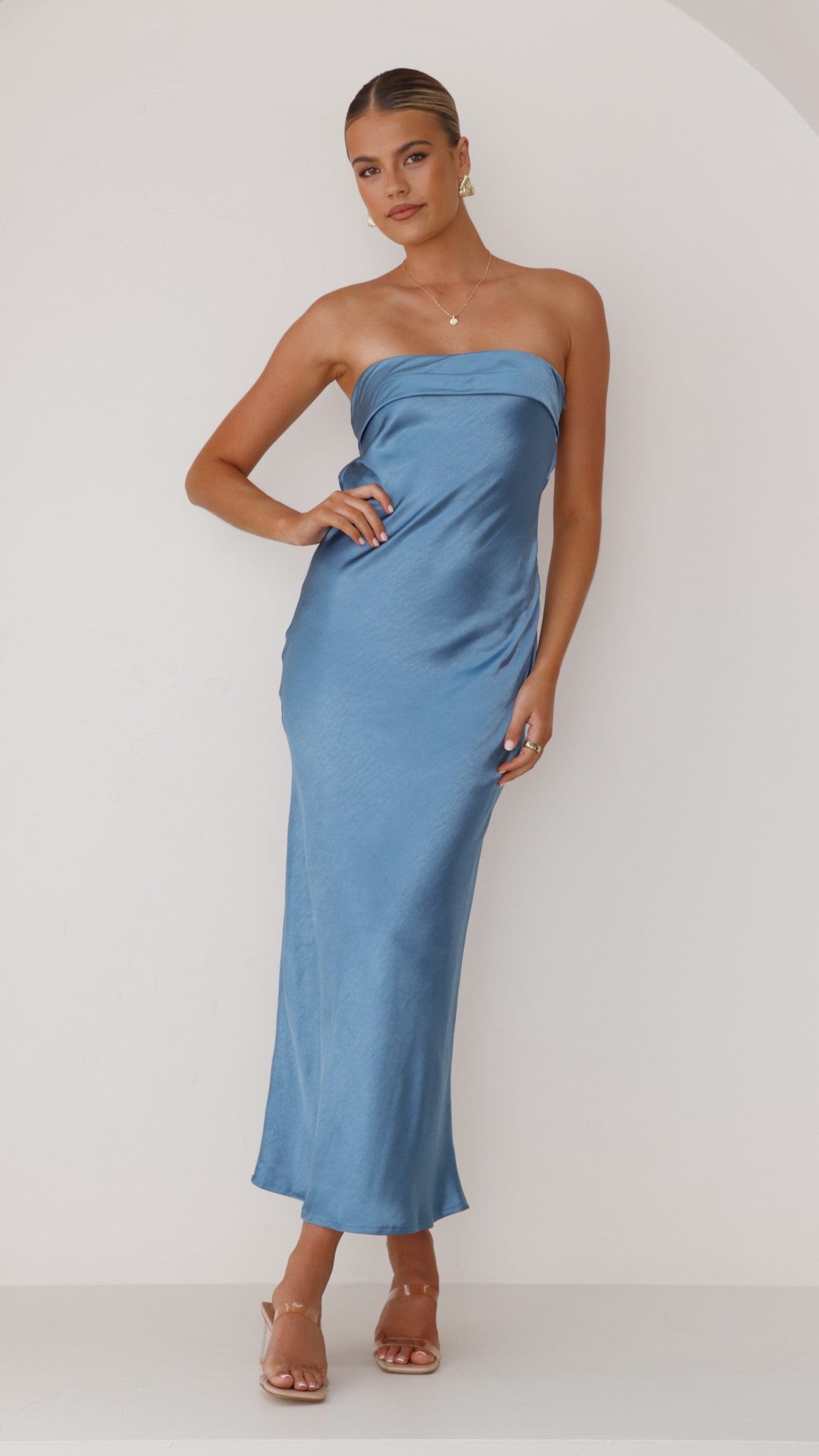Gisele Maxi Dress for Women - Elegant Steel Blue Long Flowy Summer Dress - Perfect for Beach Vacations, Weddings & Evening Parties
