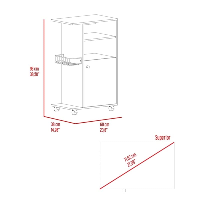 TUHOME Black Engineered Wood Kitchen Cart with Clip - Rolling Kitchen Island for Small Spaces, Storage & Prep Station for Home, Apartment, Dorm