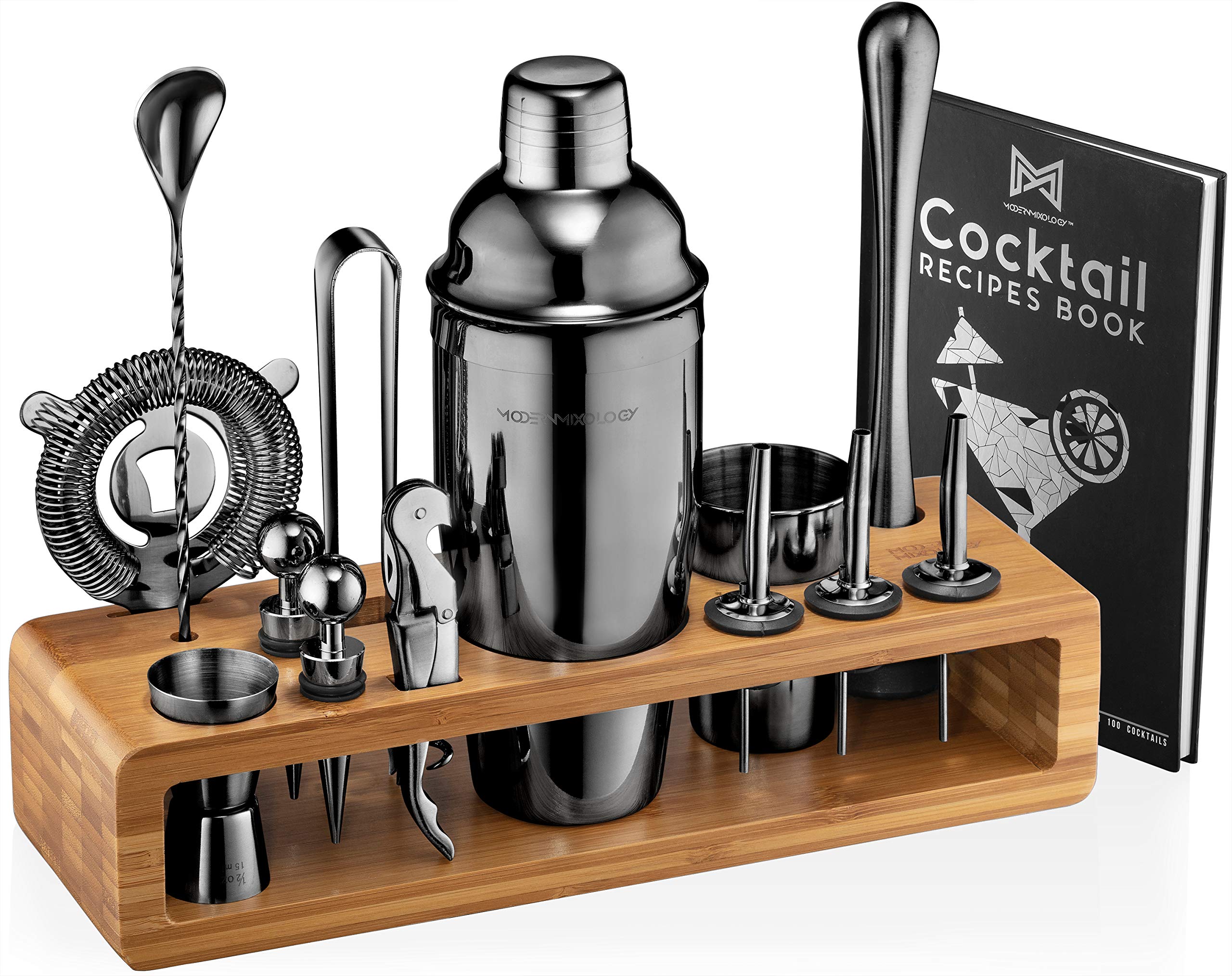 23-Piece Mixology Bartender Kit with Bamboo Stand | Professional Cocktail Shaker Set & Home Bar Tools for Martini & Drink Mixing | Perfect for Home Entertaining & Cocktail Parties (Black)