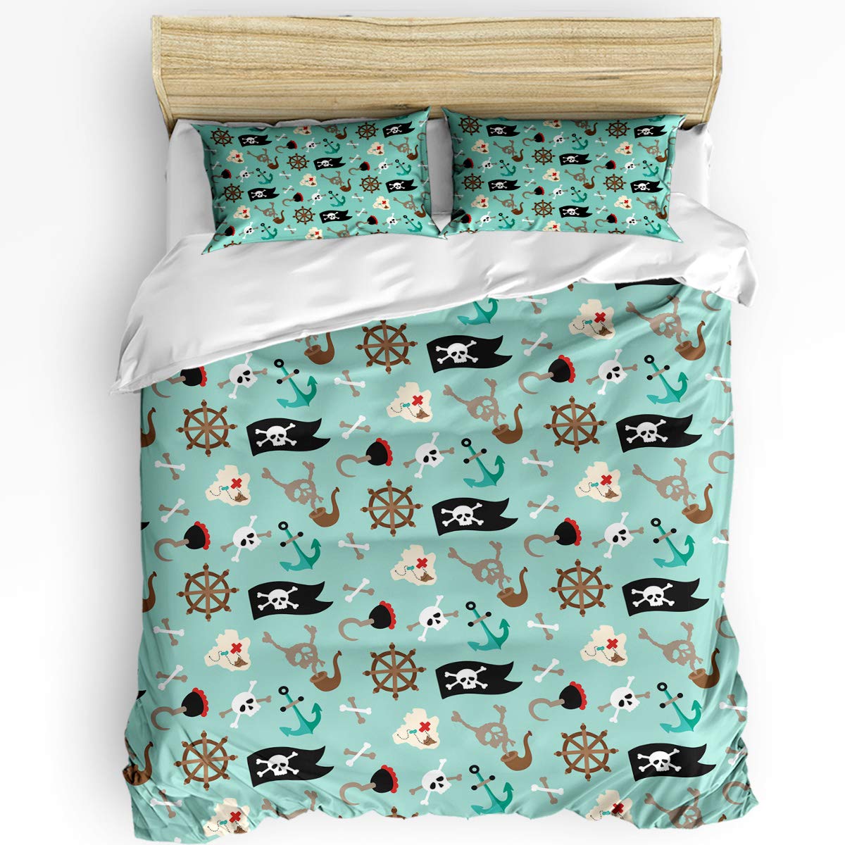 Pirate Skull Duvet Cover Set - 3 Piece Dark Viking Sailing Theme Bedding with Zipper Closure | California King Size (1 Quilt Cover + 2 Pillowcases) | Perfect for Nautical Themed Bedrooms, Pirate Lovers & Adventure Decor