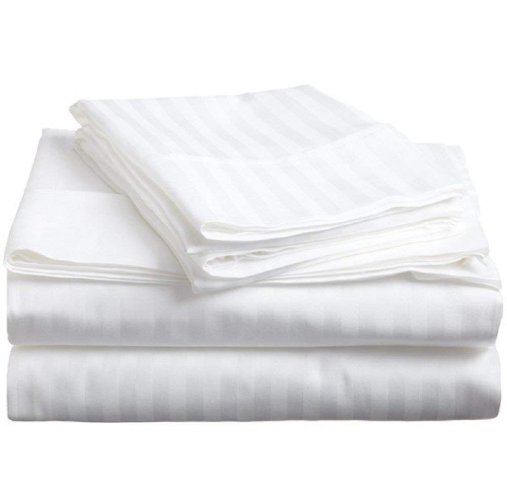 6-Piece White Stripe Queen Sheet Set - 21 Inch Deep Pocket, 100% Ultra-Soft Cotton, Hypoallergenic & Comfortable Bedding - Perfect for Master Bedrooms, Guest Rooms & Cozy Sleep
