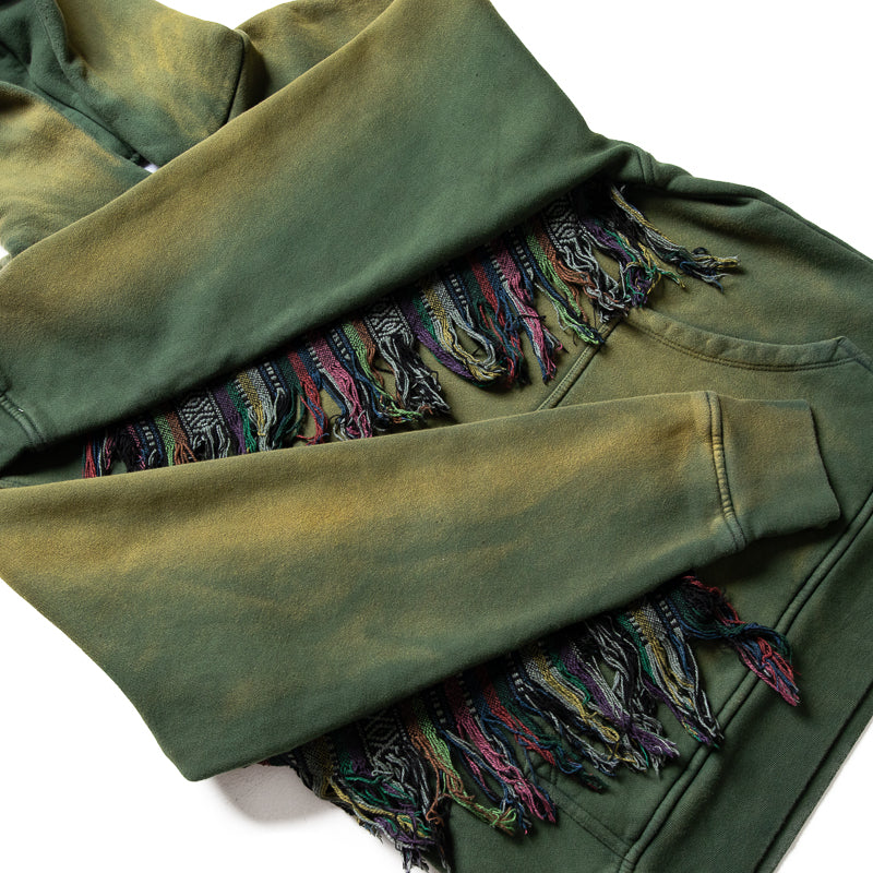 Alchemist Fringe Hoodie - Trendy Moss Green Oversized Sweatshirt for Women | Streetwear Fashion, Casual Wear & Festival Outfits