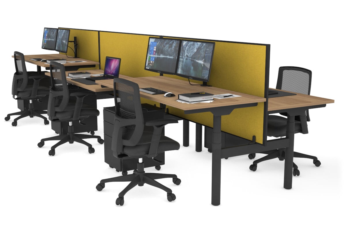 Flexi Premium Height Adjustable 6-Person H Bench Workstation - Black Frame [1600L x 700W] - Ideal for Office, Coworking Spaces & Home Offices