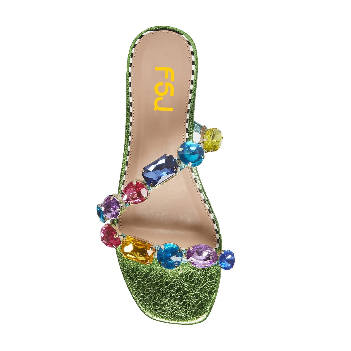 FSJ Women's Rhinestone Crystal Flat Sandals - Open Toe Slip On Casual Shoes for Summer, Beach, Party, Wedding & Bridal - Size 4-15 US | Perfect for Vacation, Outdoor Events & Special Occasions