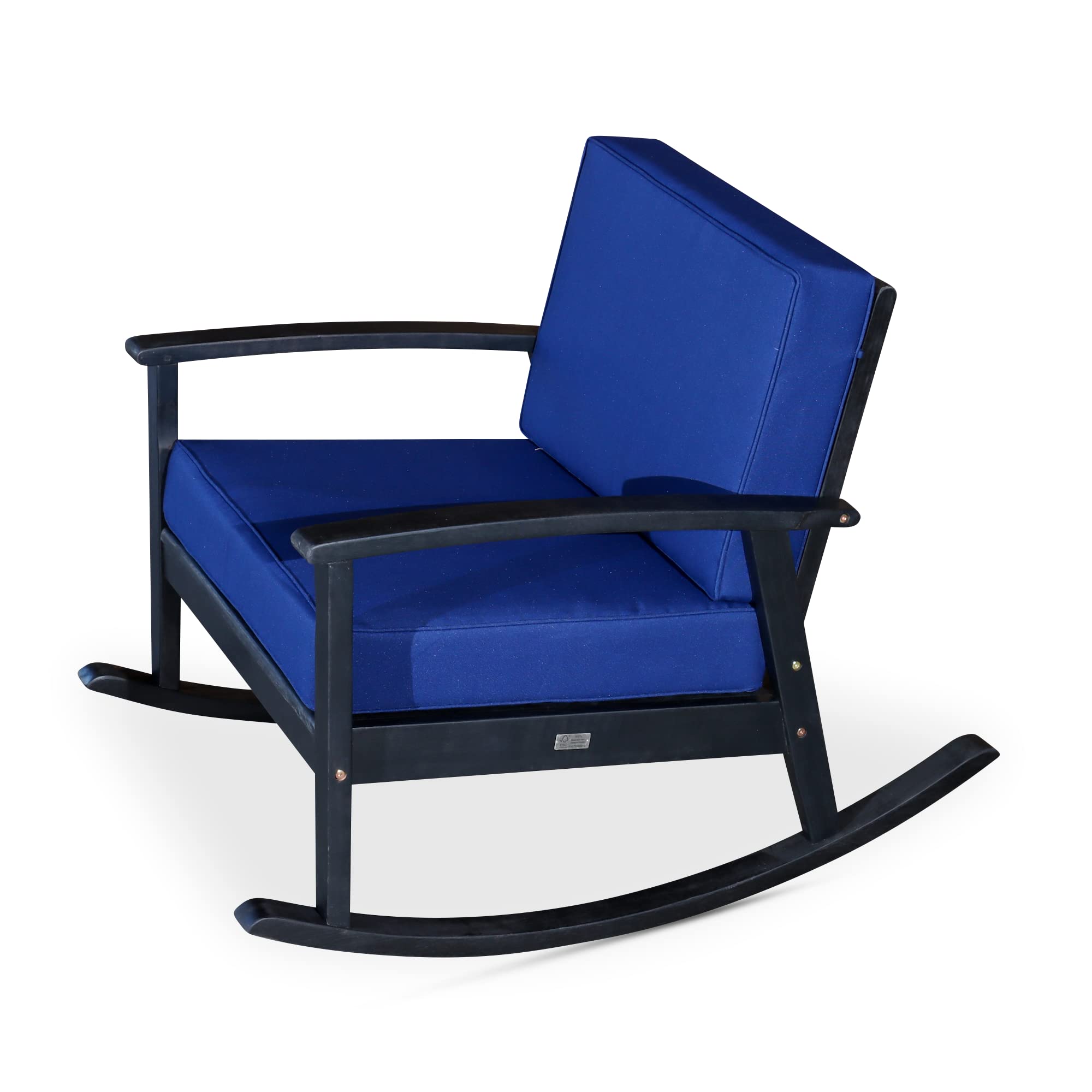 DTY Outdoor Living Longs Peak Deep Seat Eucalyptus Rocker - Espresso Finish with Navy Cushions | Patio, Garden, Porch & Deck Furniture for Relaxing Outdoors