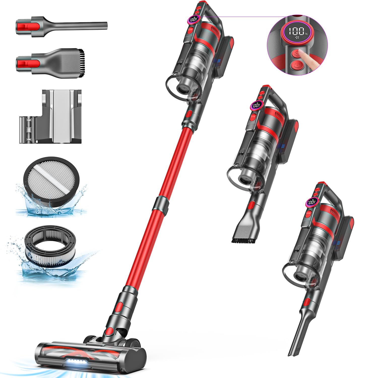 Powerful Cordless Vacuum Cleaner - 40KPa/500W Stick Vacuum for Home with 55 Min Runtime, Smart Display & Anti-Tangle Tech - Lightweight for Pet Hair, Carpets & Hard Floors - Perfect for Quick Cleanups & Deep Cleaning