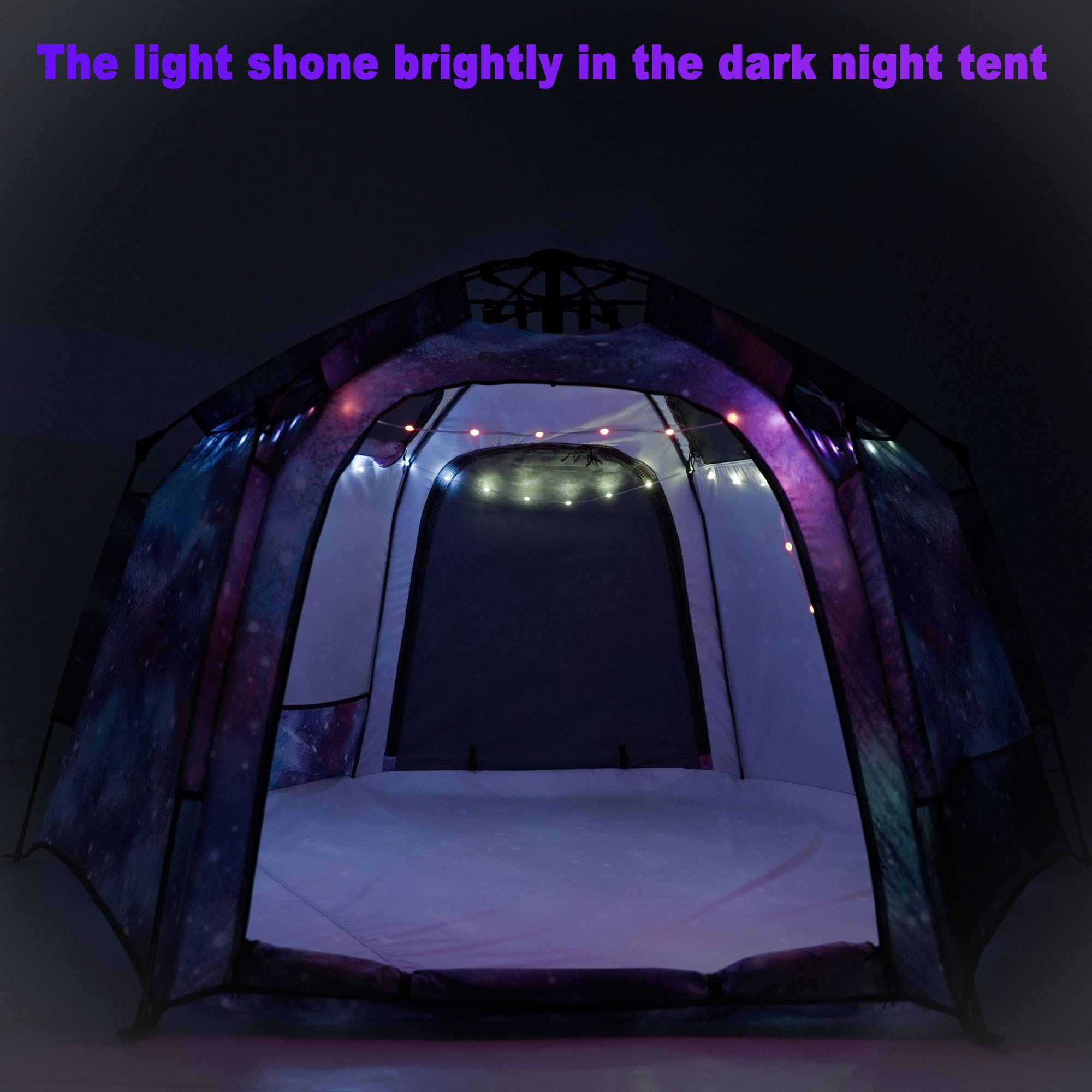Portable Hexagon Kids Play Tent with LED Lights - Indoor Children's Playhouse, Easy Setup Space Tent for 4-5 Kids, Perfect for Bedrooms, Birthday Gifts & Dream Tents for Nighttime Play