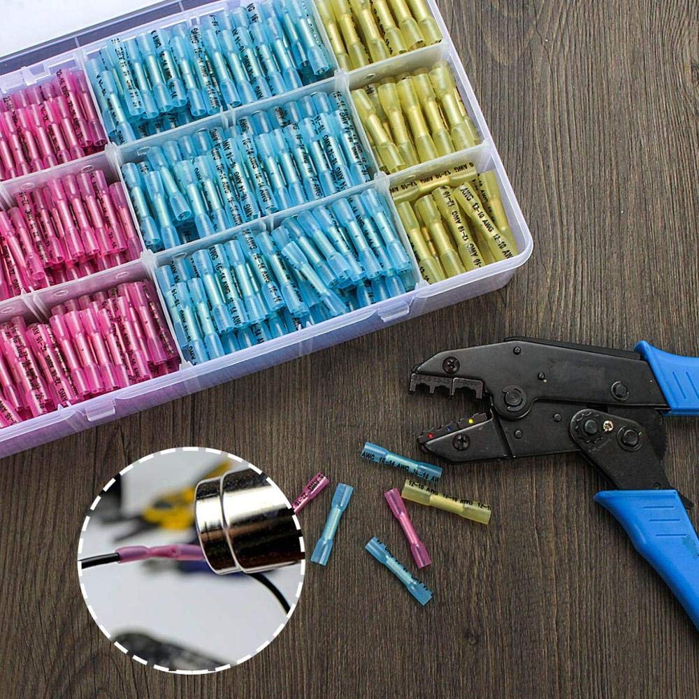 800pcs Heat Shrink Butt Connectors Kit - Waterproof Solder Sleeve Tubes, Insulated Copper Crimp Wire Terminals for Automotive, Marine & Home Electrical Wiring Repairs