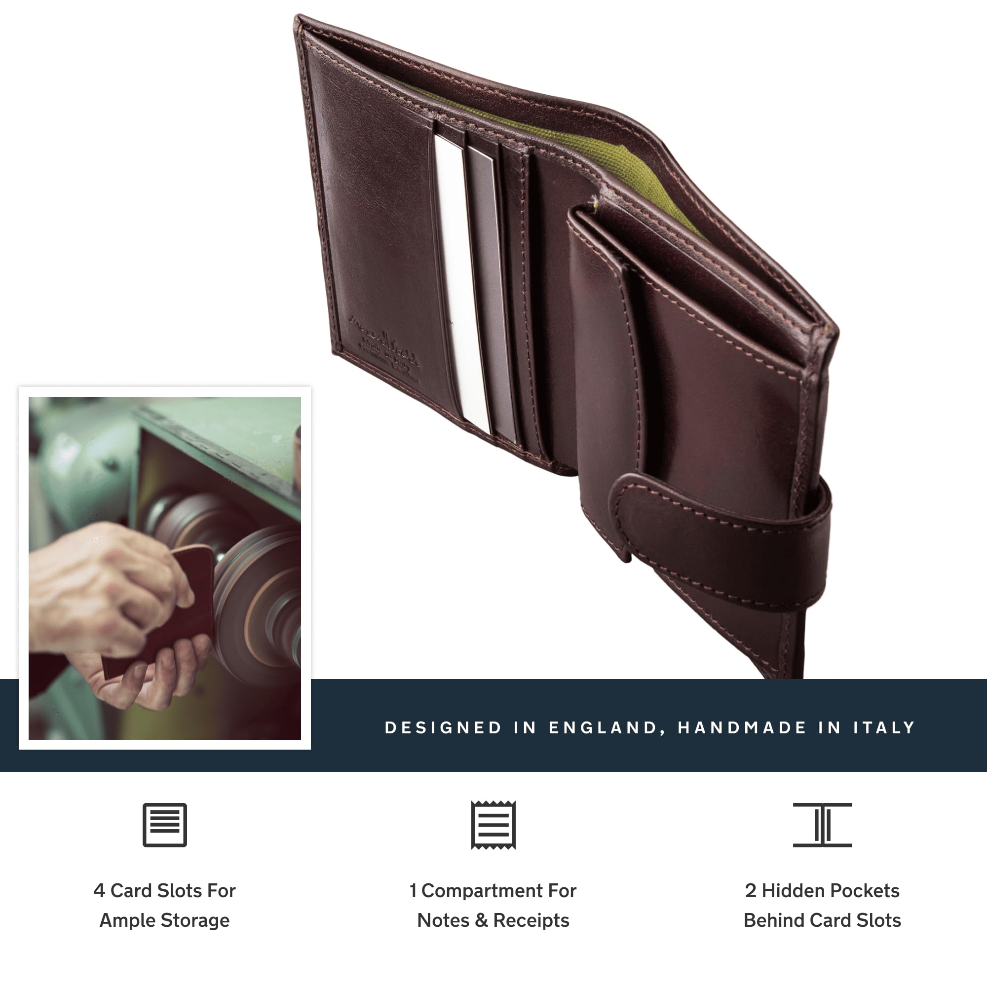 Maxwell Scott Personalized Men's Compact Luxury Leather Wallet with Button Fastener - The Pietre - Dark Brown RFID Blocking Slim Minimalist Wallet for Everyday Use & Travel
