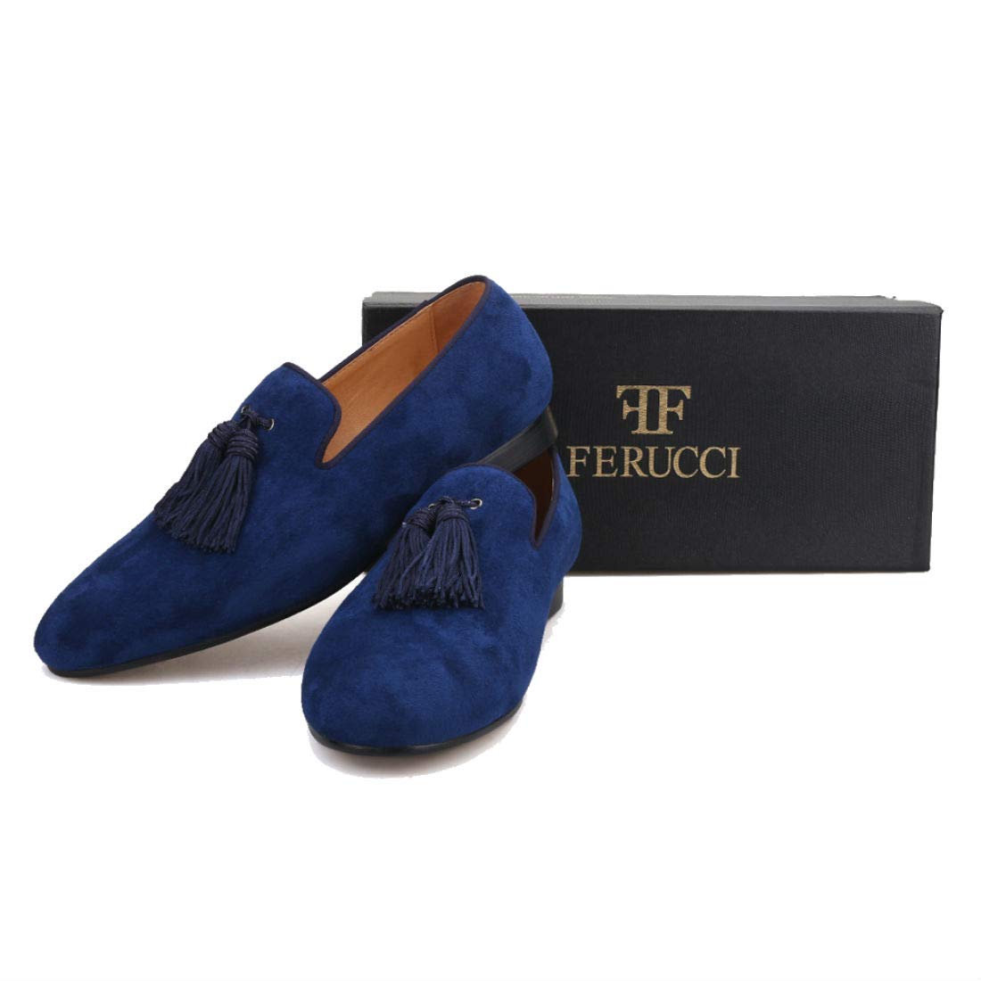 FERUCCI Men's Navy Suede Loafers with Tassel - Comfortable Slip-On House Shoes for Indoor/Outdoor Wear - Perfect for Home, Office & Casual Occasions
