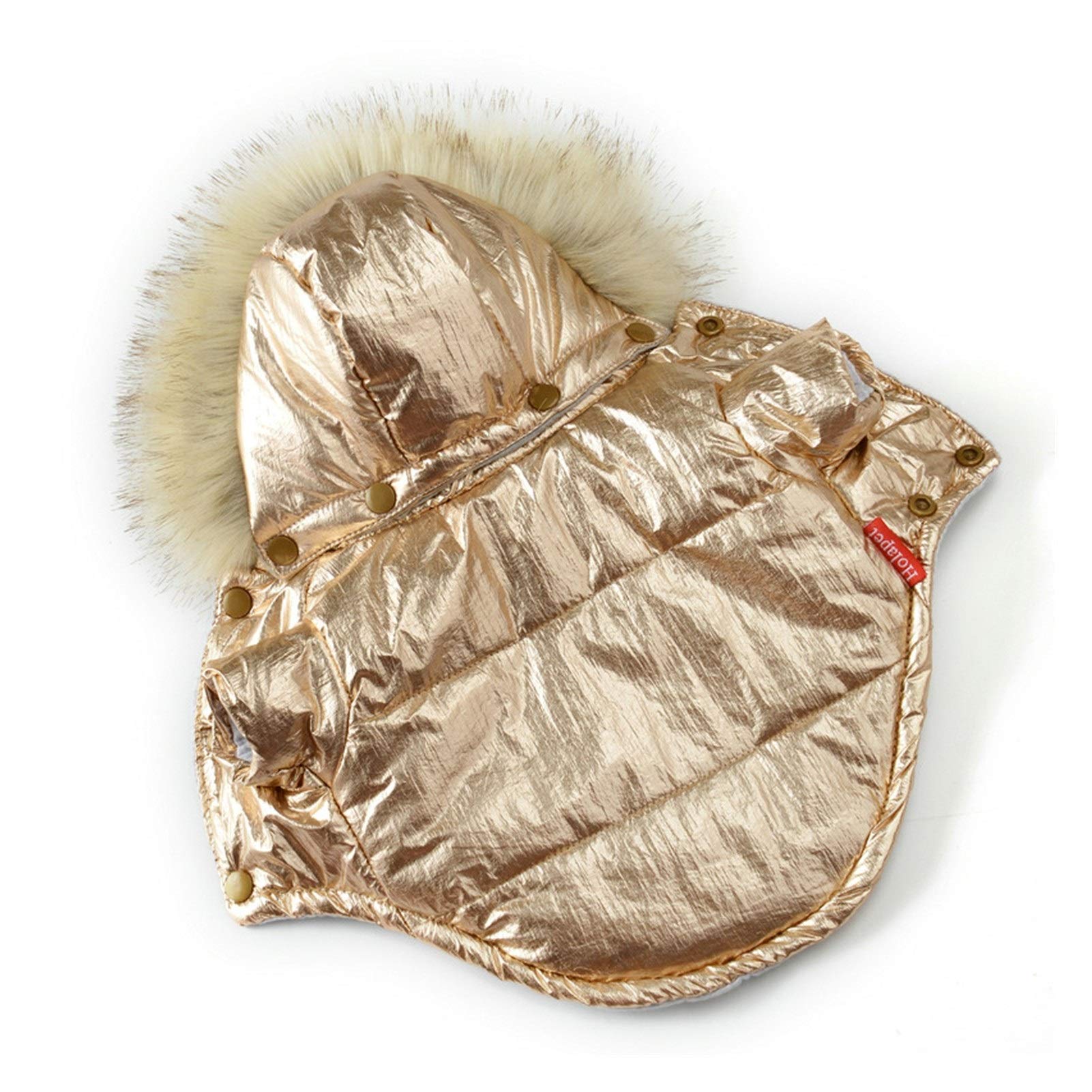 Warm Waterproof Hooded Dog Jacket for Autumn & Winter - Fashionable Pet Coat with Fur Lining (Gold, Size 16) - Perfect for Outdoor Walks & Cold Weather Protection