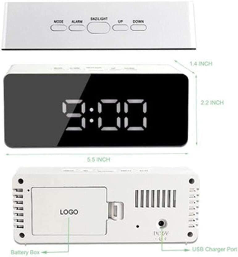 Digital LED Alarm Clock with Snooze Function, Mirror Display & Indoor Thermometer - USB Powered Desktop Table Clock for Bedroom, Office, Dorm (Batteries Not Included) | Perfect for Home, Travel & Gift Giving