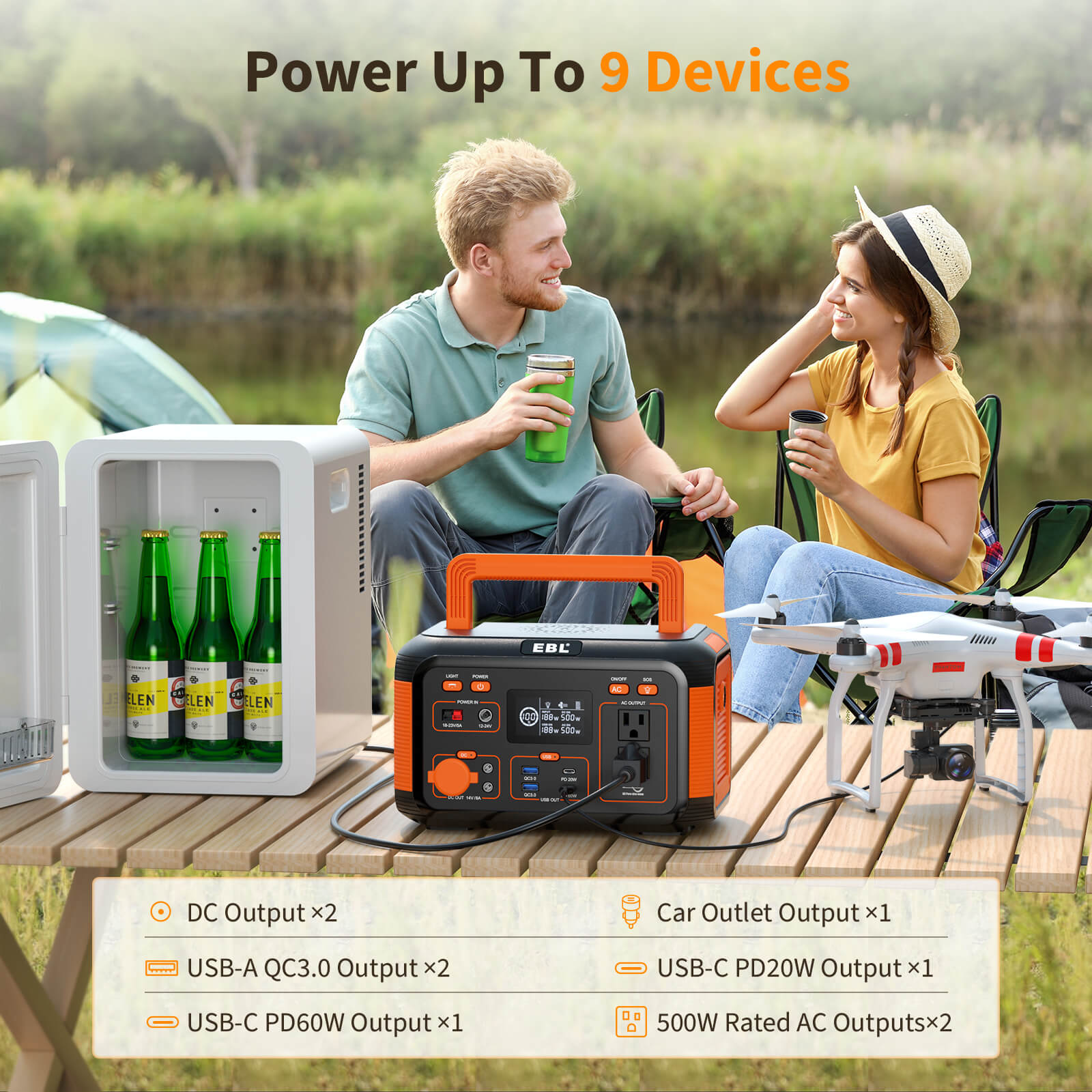 EBL 500W Portable Power Station - Mini Solar Generator for Camping, Outdoor Adventures & Emergency Backup Power