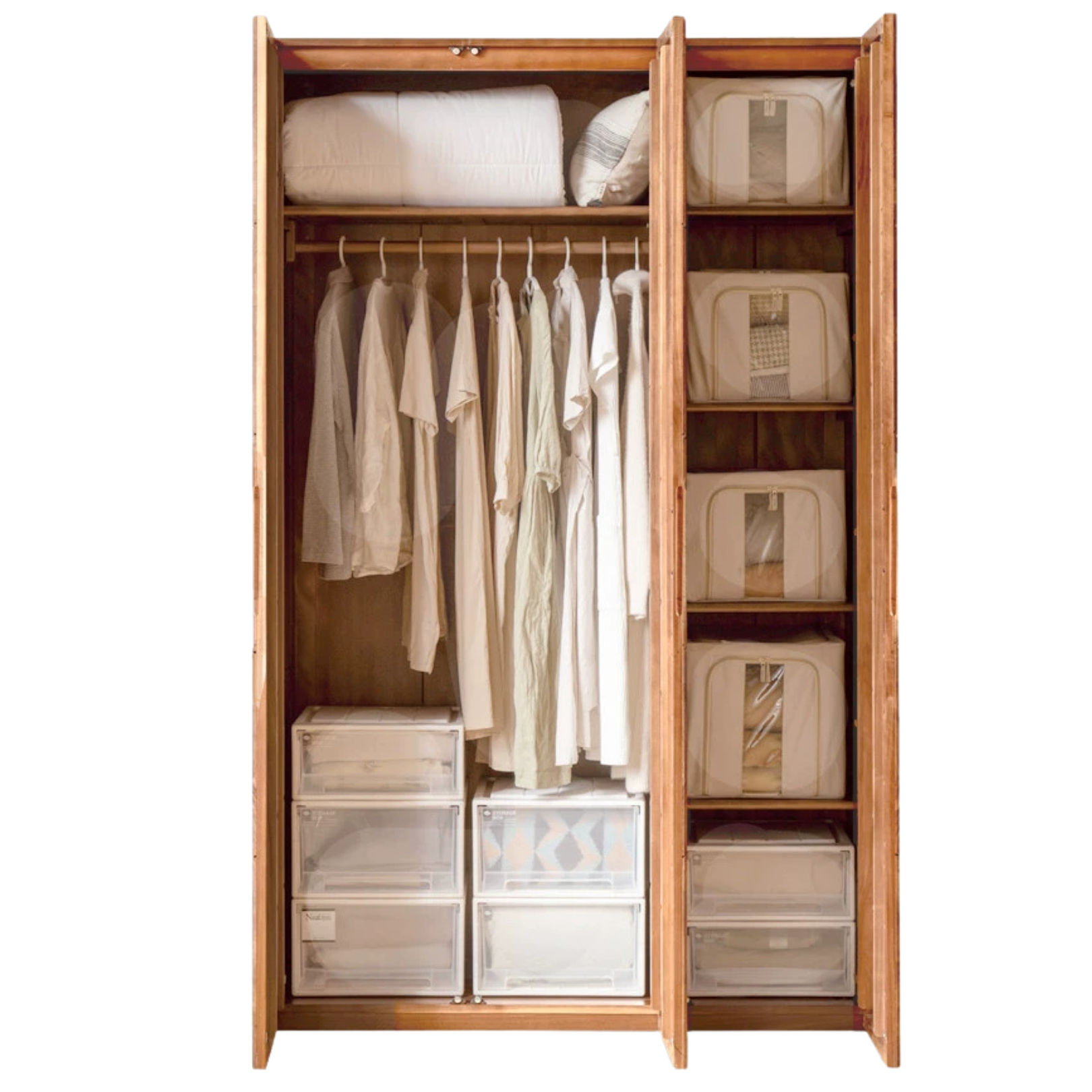 Solid Oak Wood Wardrobe with High Doors - Spacious Storage for Bedroom, Closet & Home Organization
