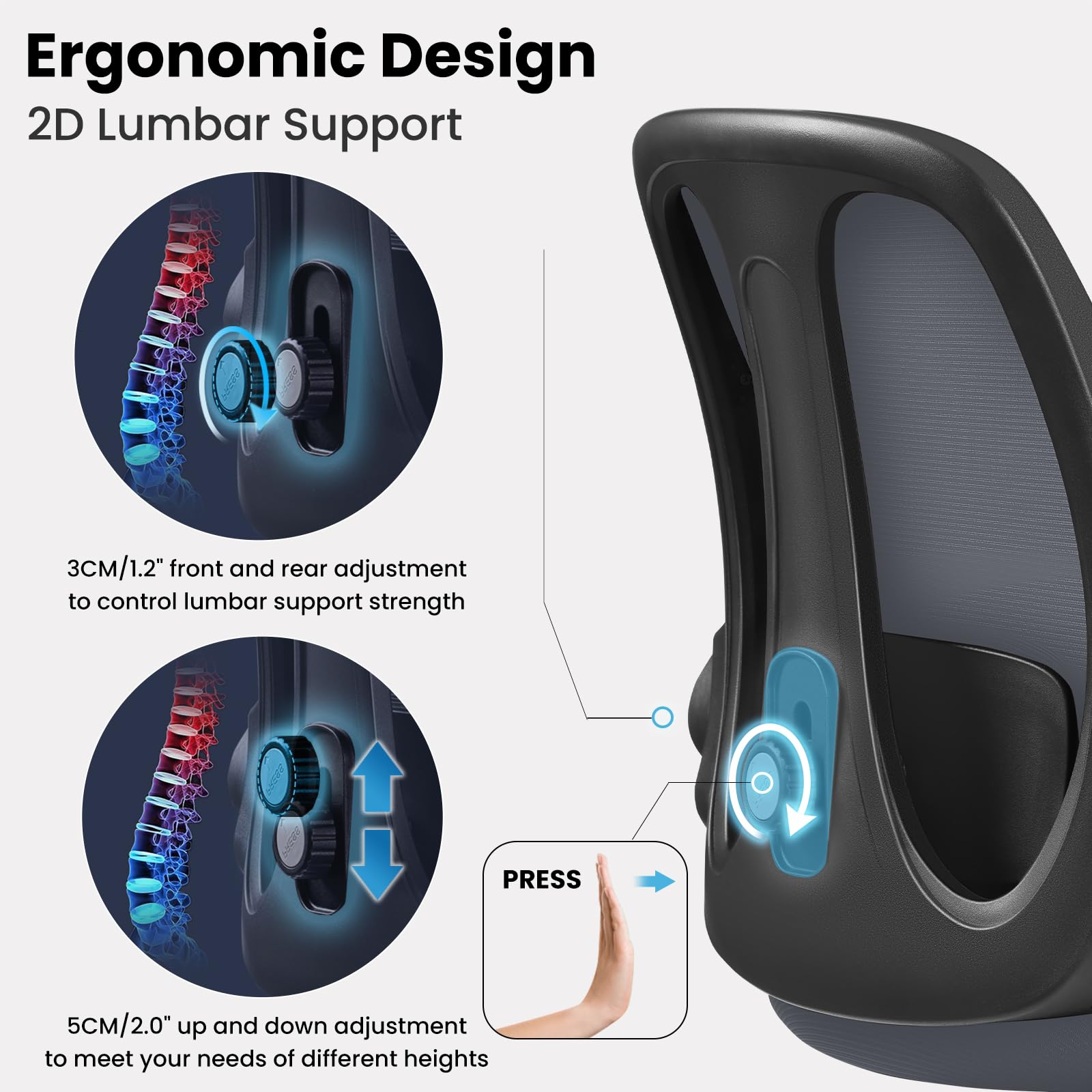 Ergonomic Drafting Chair with Adjustable Lumbar Support & Flip-Up Armrests - High Office Stool with Footrest Ring for Standing Desks - Dark Gray Executive Computer Chair for Architects, Designers & Home Office Use