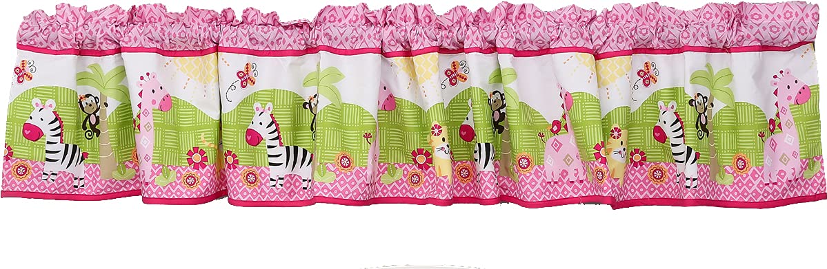 Pink Floral Animal Print Nursery Window Valance for Baby & Toddler Girls - Cute Wild Animal Design Kids Room Decor - Perfect for Bedroom, Playroom & Nursery Windows