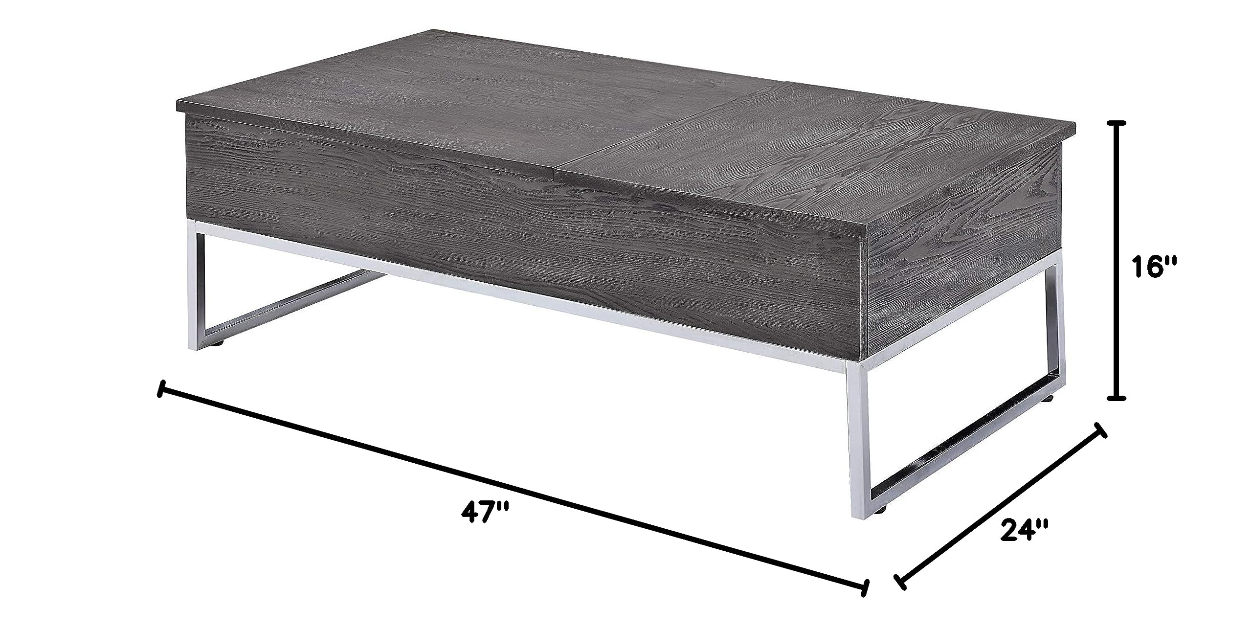 Benjara Modern Lift-Top Coffee Table with Storage - Gray & Chrome Finish - Perfect for Living Room, Home Office, or Small Spaces