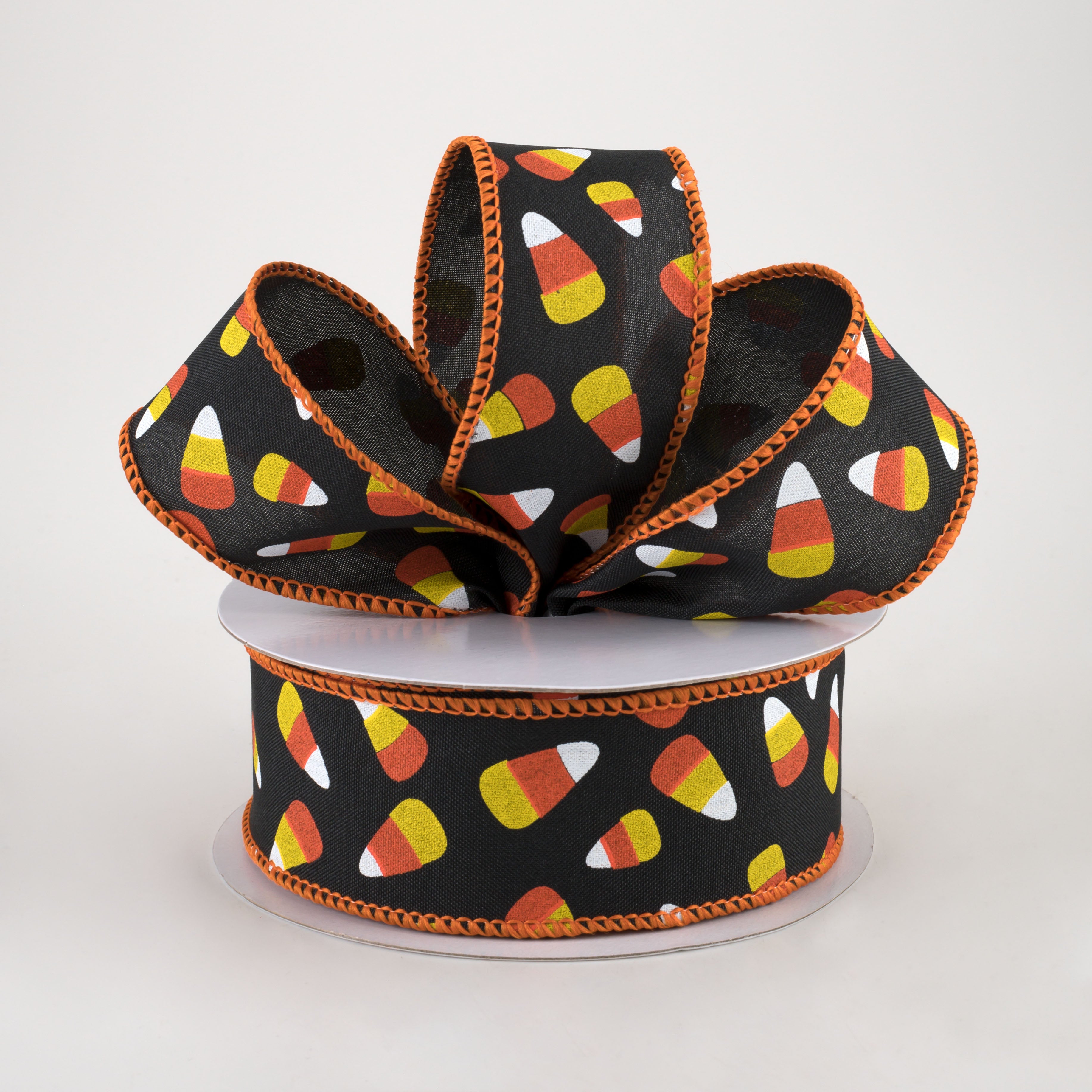 1.5 Inch Mini Candy Corn Ribbon - Black Halloween Decorations (10 Yards) for Gift Wrapping, Party Favors & DIY Crafts