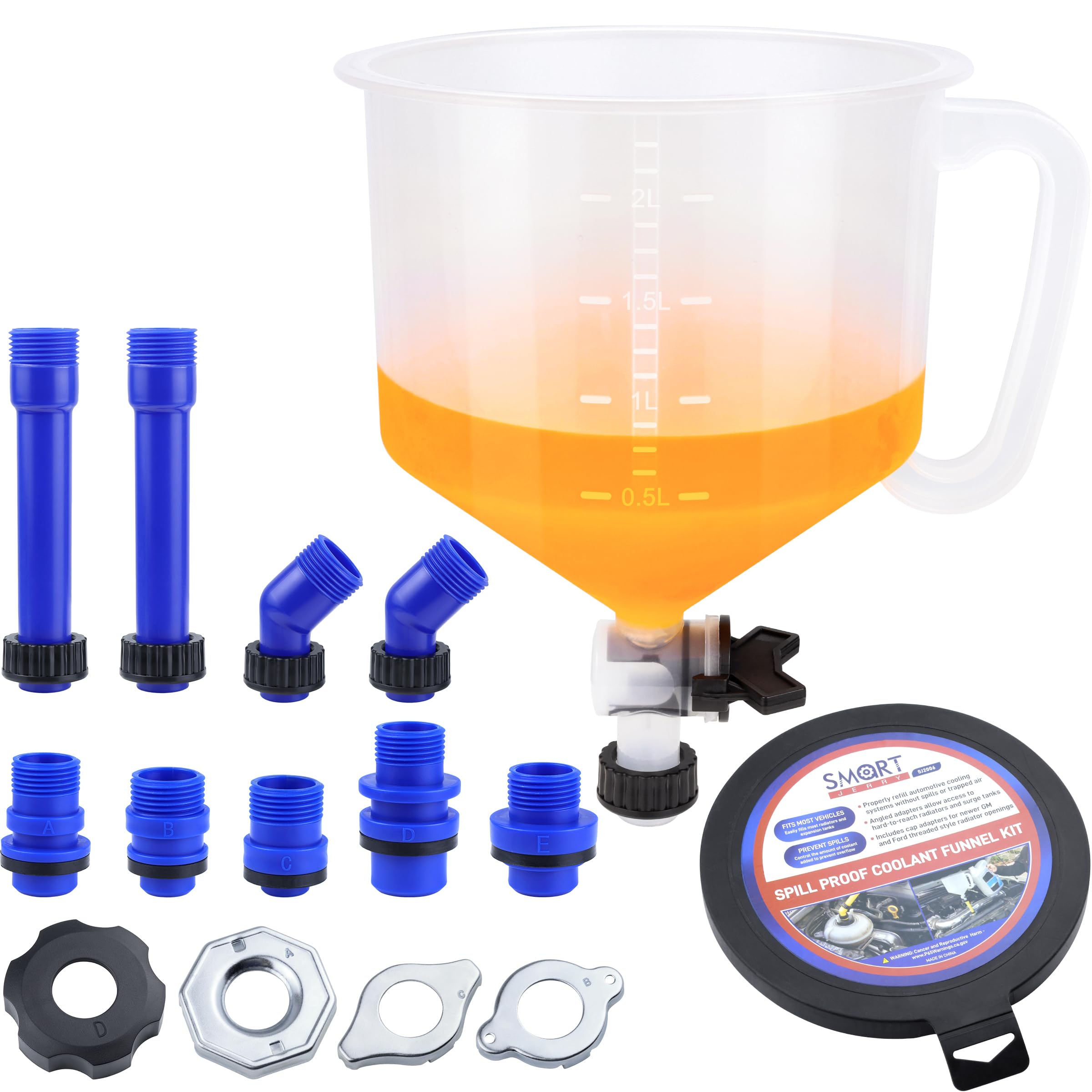 SMART JERRY - Universal Coolant Bleeder Kit with No-Spill Radiator Burping Funnel, Car Cooling System Flush Tool - Perfect for DIY Auto Maintenance & Engine Cooling System Service