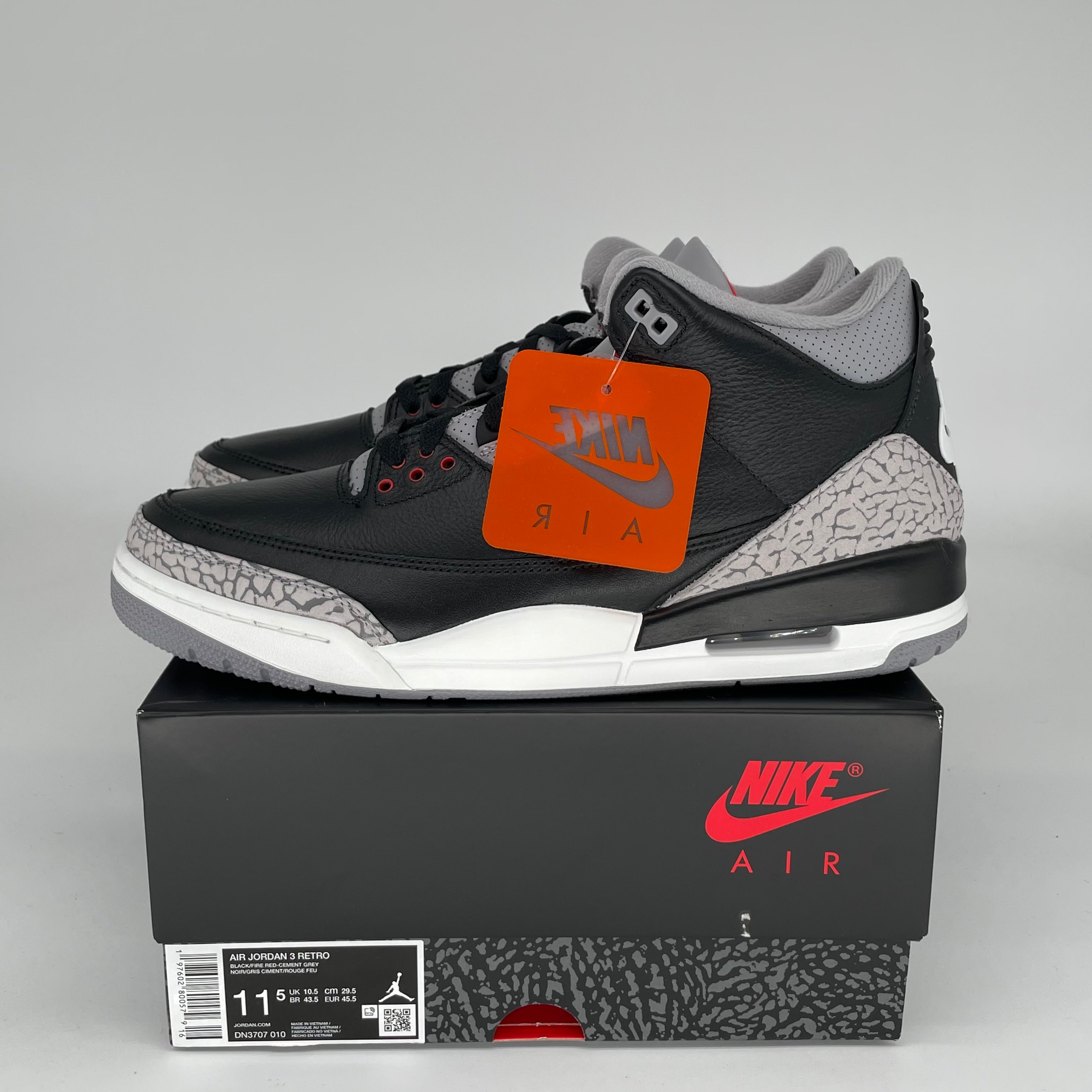 Original Air Jordan 3 Retro 'Black Cement' Men's Basketball Shoes Size 11.5 (DN3707-010) - Iconic Sneakers for Streetwear & Basketball Performance