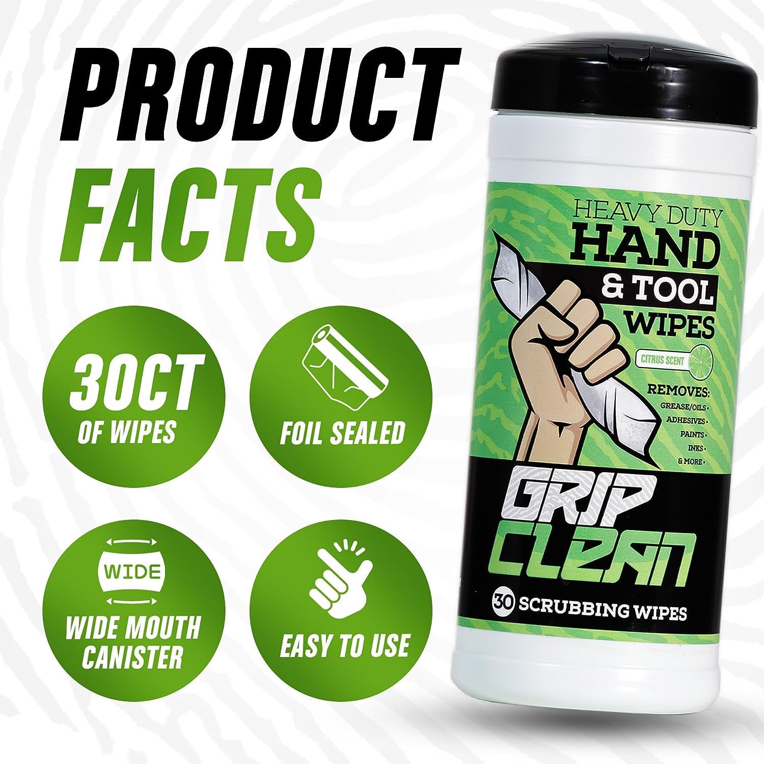 Grip Clean Heavy-Duty Cleaning Wipes for Mechanics - Citrus Scented Waterless Hand Cleaner for Grease, Oil & Dirt | Multi-Purpose Tool & Surface Wipes (432 Count) | Ideal for Auto Repair, Construction & DIY Projects