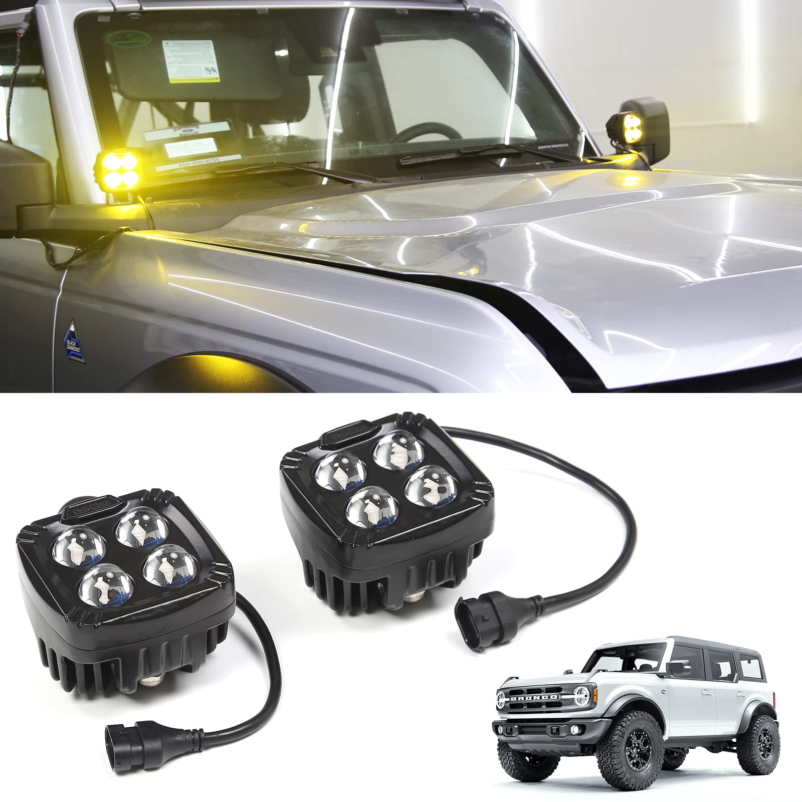 2021-2022 Ford Bronco LED Pods - Ultra Bright Spot/Flood Light Bar & Fog Lamp Combo Kit (2-Pack) | Perfect for Night Driving, Off-Road Adventures & Highway Safety | Durable Exterior Truck Accessories