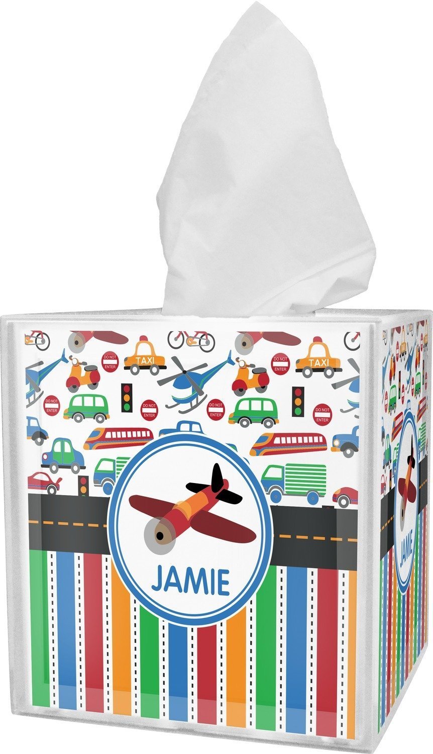 Personalized Transportation & Stripes Tissue Box Cover - Custom Car & Road Themed Home Decor for Living Room, Bedroom, or Office - Perfect Gift for Car Lovers & Home Organizing