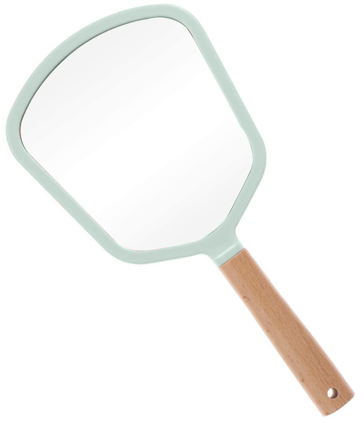 SVShoperzone Fan Shape Wooden Handle Mirror - Portable Handheld Mirror for Shaving, Makeup & Grooming - Modern Beauty Travel Mirror with Hanging Hole - Perfect for Home, Travel & Salon Use