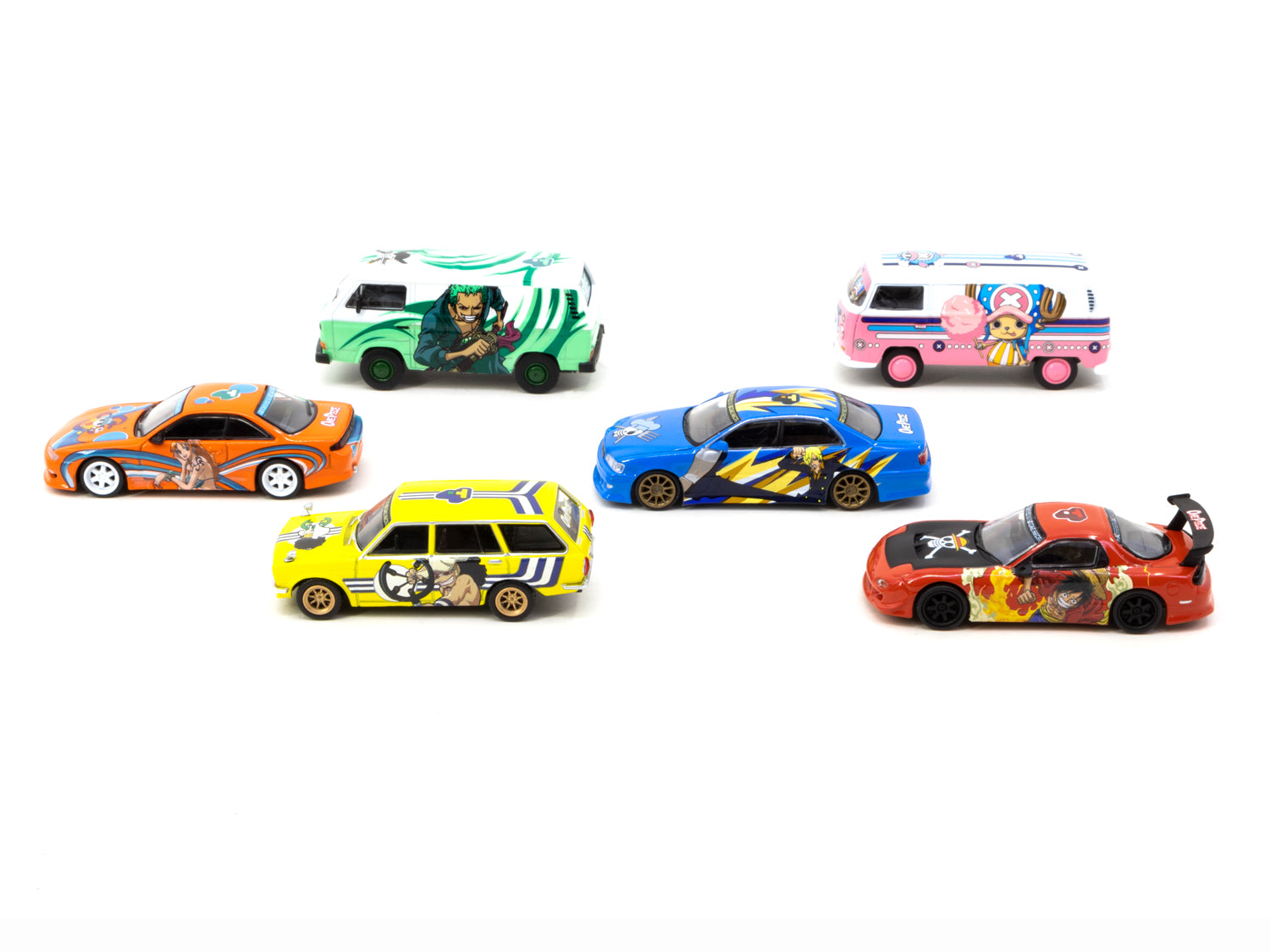 Tarmac Works x One Piece Model Car Collection VOL.1 - 6 Cars Set COLLAB64 | Anime-Themed Diecast Cars for Display & Collection | Perfect for Anime Fans, Car Enthusiasts & Gift Giving