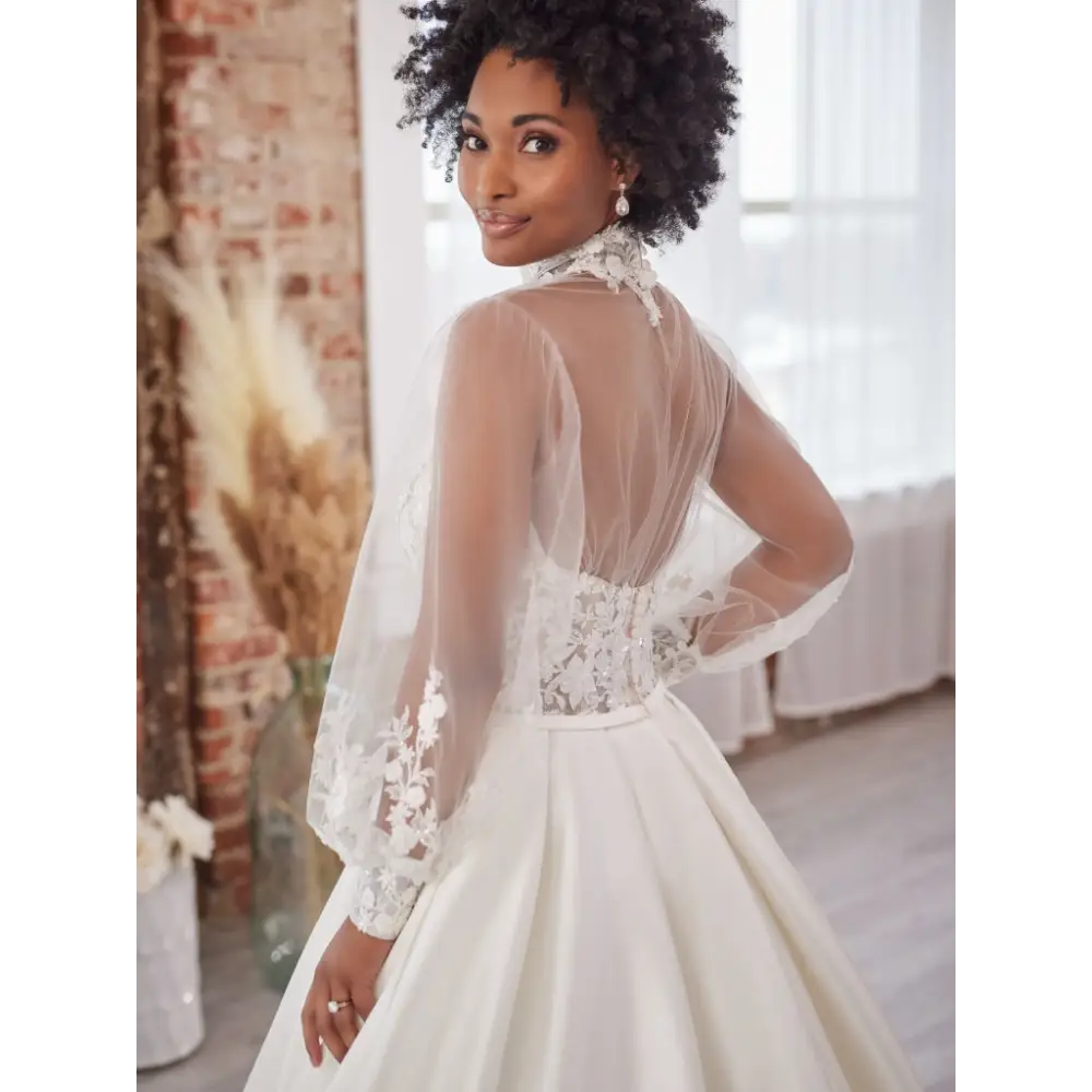 Maggie Sottero Denae Detachable Wedding Dress Jacket - Elegant Bridal Cover-Up for Church Ceremony & Outdoor Photos