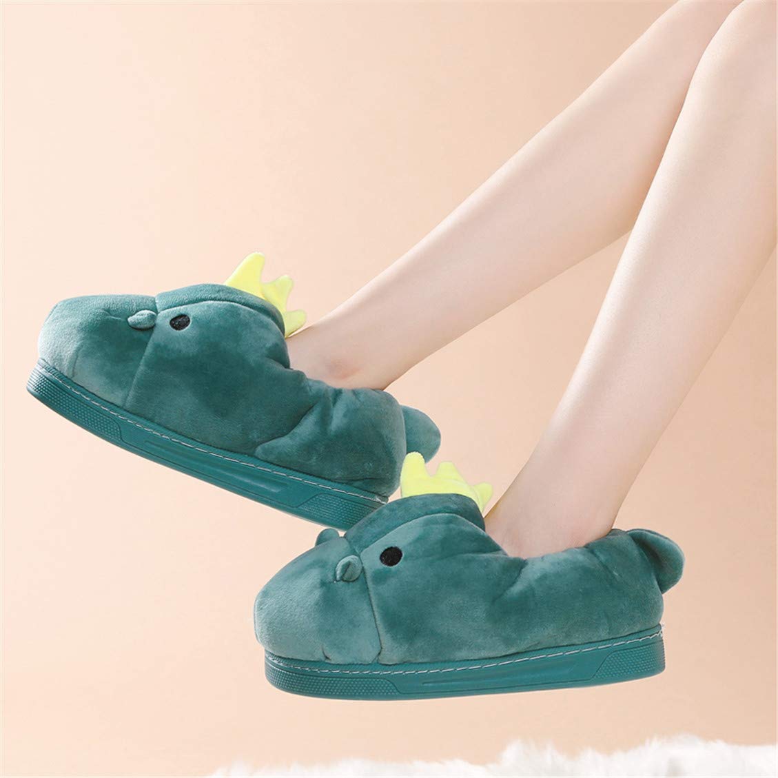 Women's Cozy Cotton Dinosaur Slippers - Plush Animal House Shoes for Indoor Comfort - Perfect for Relaxing at Home, Lounging & Gift Giving