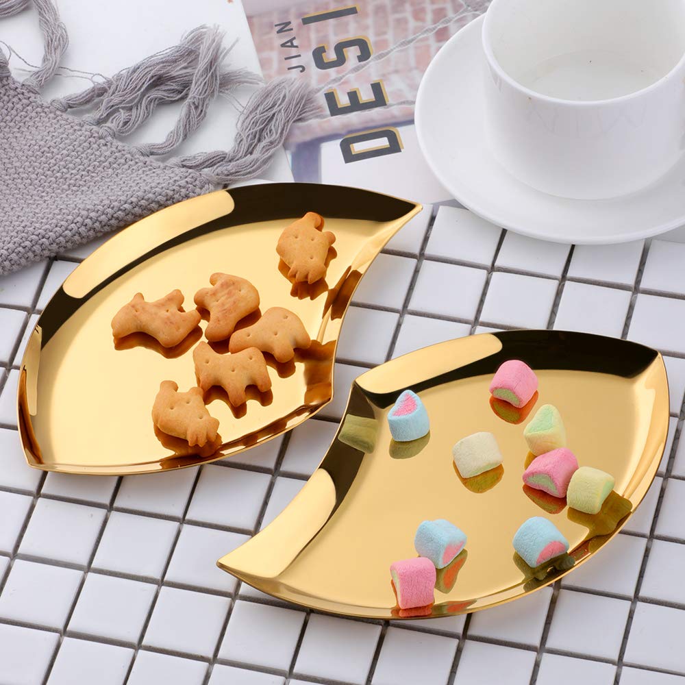 Stainless Steel Party Plates Set of 5 - 7.09 Inch Elegant Gold Fruit & Dessert Plates for Birthday, Wedding, Baby Shower & Holiday Gatherings - Perfect Gift Idea for Home & Kitchen