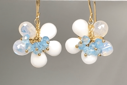 Rainbow Moonstone & White Agate Flower Earrings for Women - Dainty Boho Jewelry - Perfect for Weddings, Parties & Everyday Wear