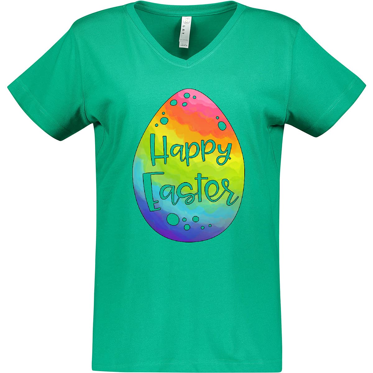 Inktastic Happy Easter Rainbow Easter Egg Women's V-Neck T-Shirt - Cute Easter Outfit for Women, Spring Holiday Tee, Fun Easter Egg Design - Perfect for Easter Celebrations, Family Gatherings & Spring Festivals