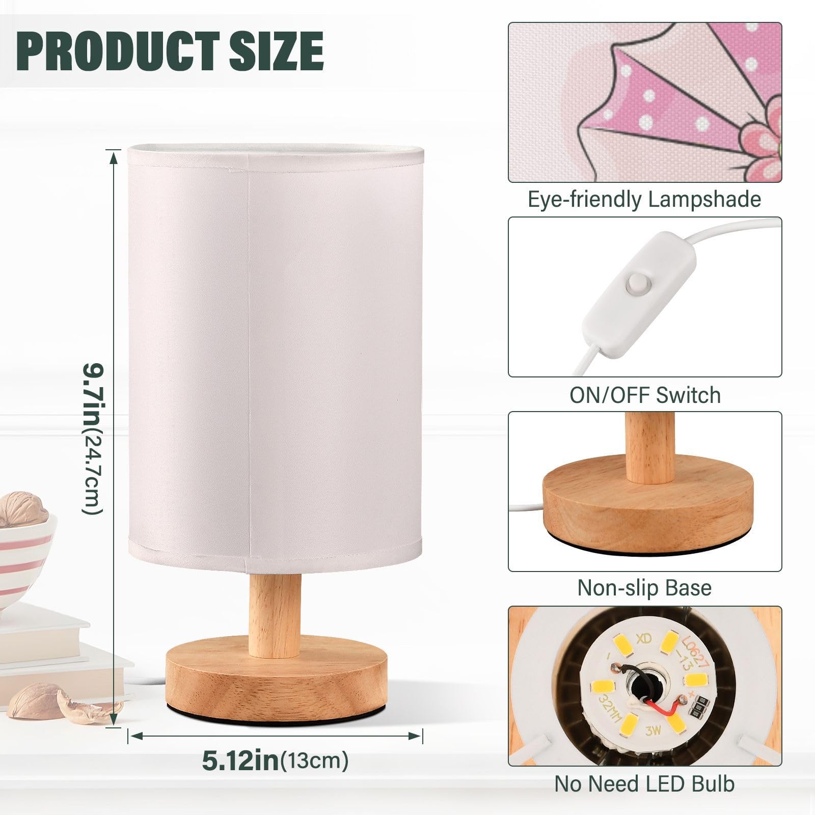 Teddy Bear Table Lamp with Pink Baby Carriage & Heart Quote - Wood Base Fabric Shade Nightstand Lamp for Girls | Perfect for Bedroom, Nursery, Kids Room & Office Decor (It's A Girl Theme)