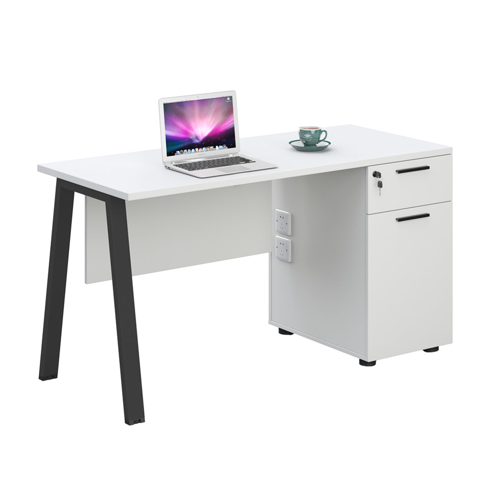 ASPEN Single Workstation 140cm White & Black - Modern Office Desk for Home & Business Workspaces | Perfect for Remote Work, Study & Small Office Setup